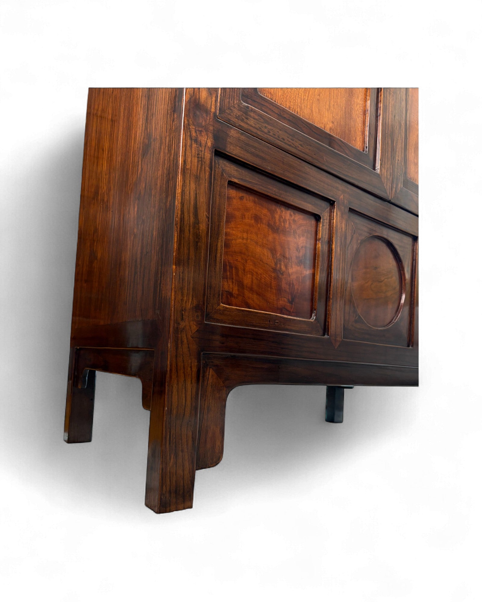 Chinese Burl Wood Multi - Panel Elm Cabinet, Rounded Motifs (STOCK 2) - Surround Living - 9