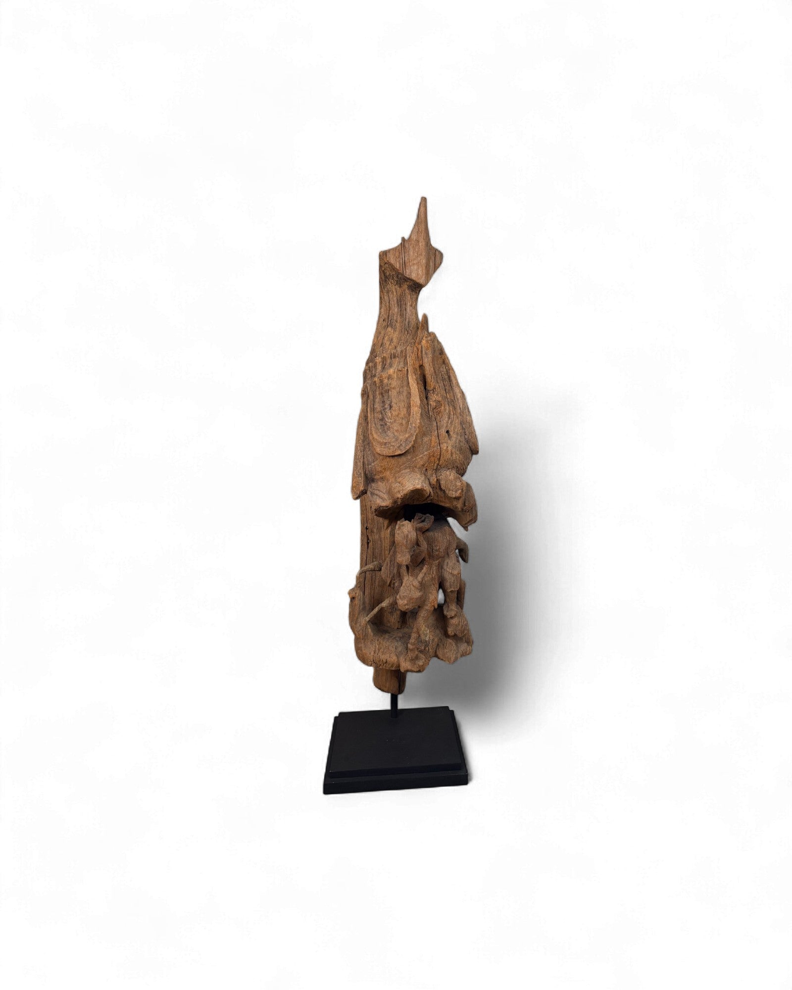 Antique Northern Thai Teak Roof Finial Fragment on Stand Hunting Scene - Surround Living - 3