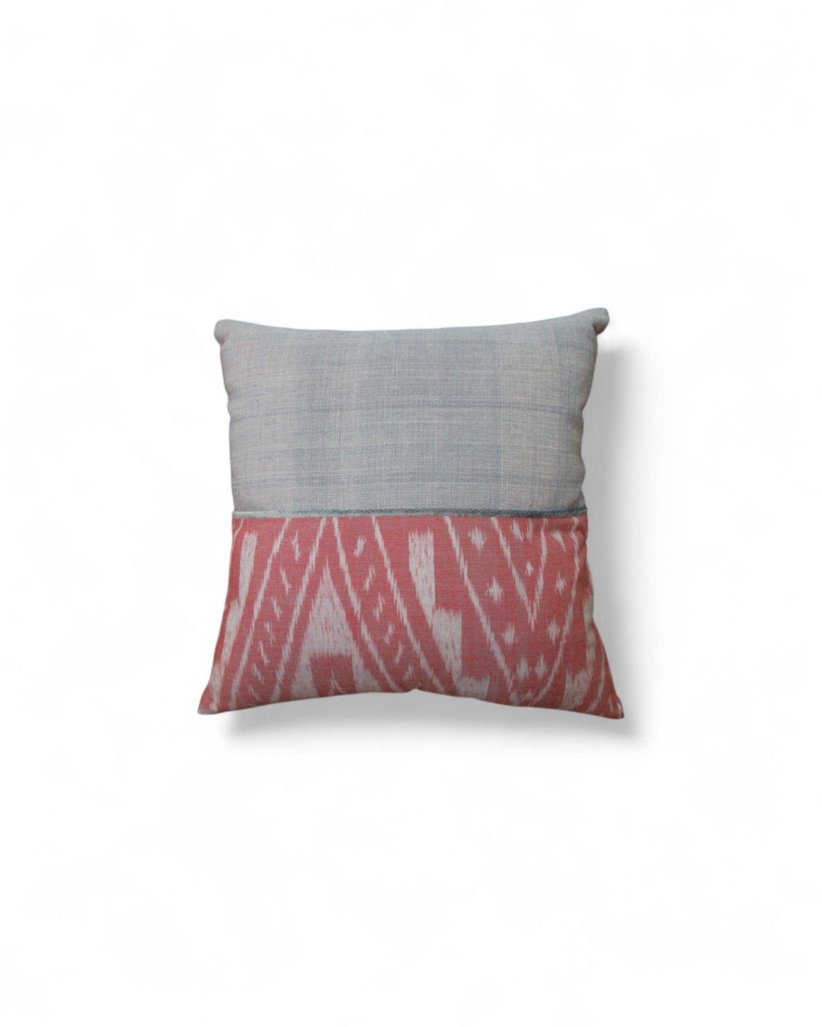 Square Cushion Top Ikat, velvet piping and Handwoven cotton bottom