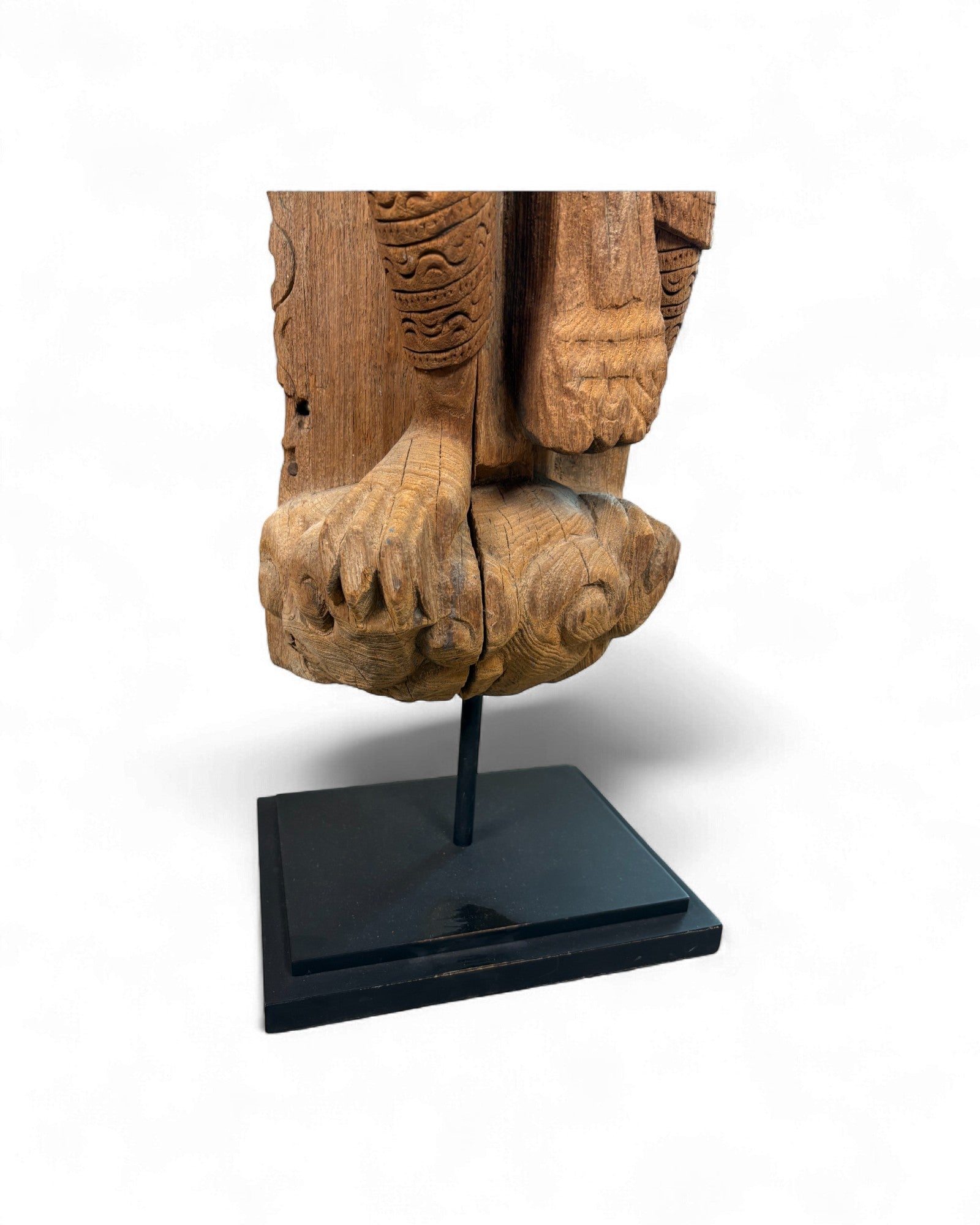 Antique Thai Temple Carving of a Mythical Guardian Figure Figure Holding Fish - Surround Living - 5