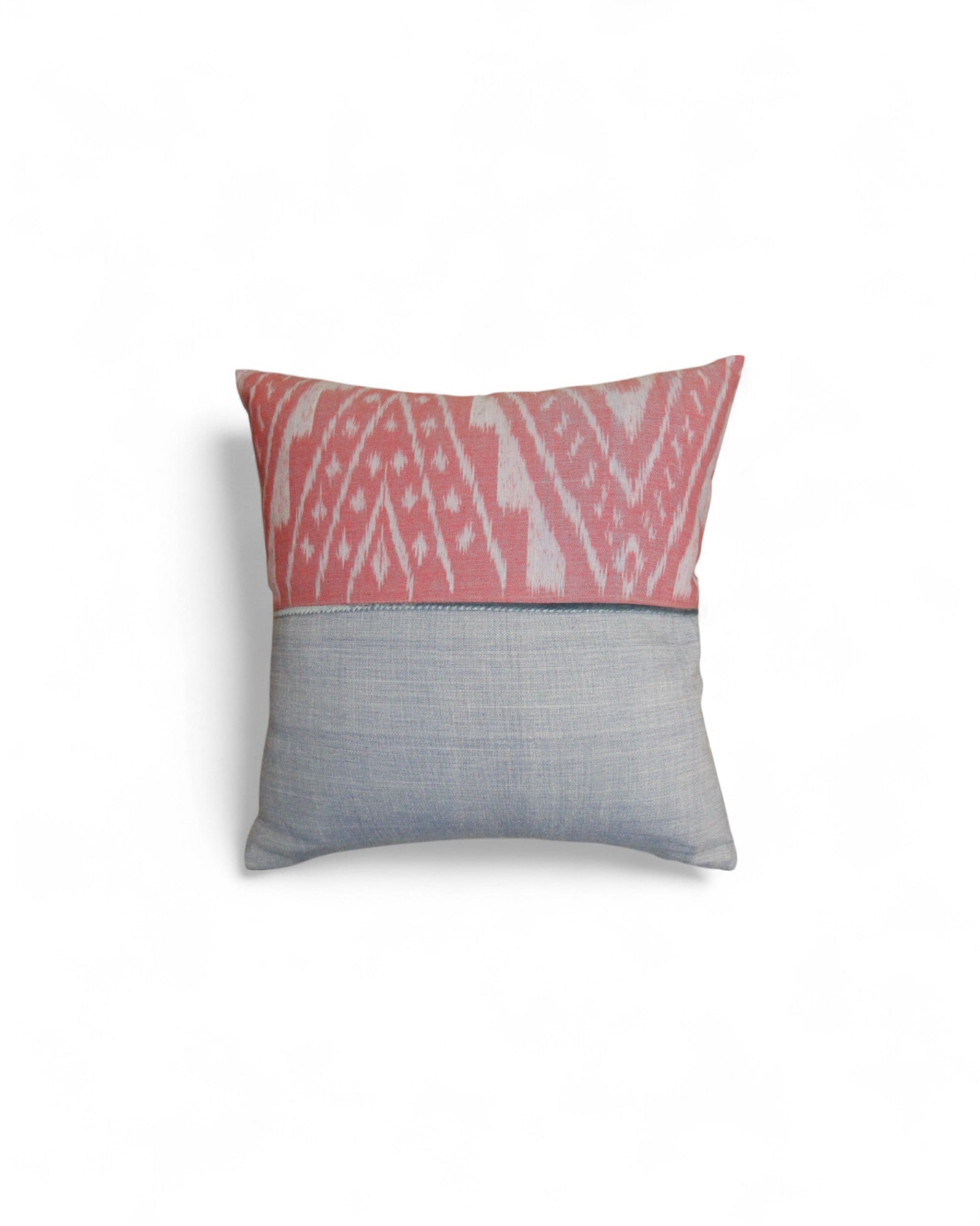 Square Cushion Top Ikat, velvet piping and Handwoven cotton bottom