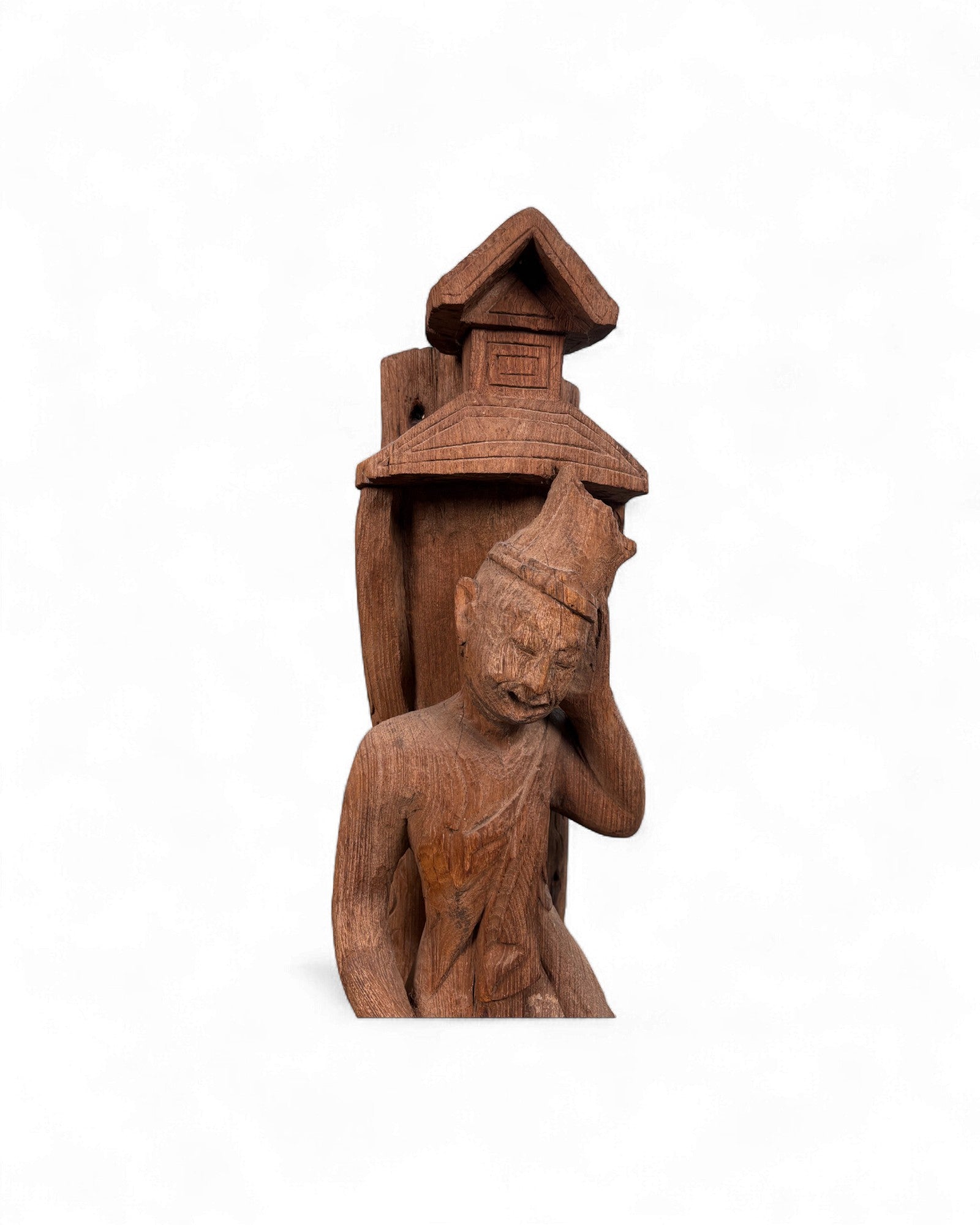 Set Antique Burmese Teak Temple Carving of a Guardian Figures - Set of 3 - Surround Living - 7