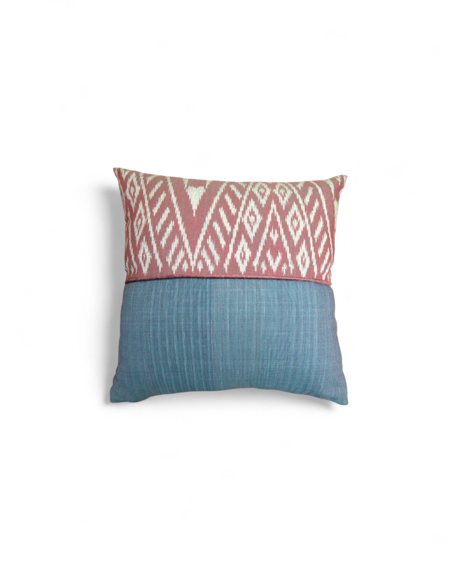 Square Cushion Top Ikat, Velvet Piping - Muted Blue