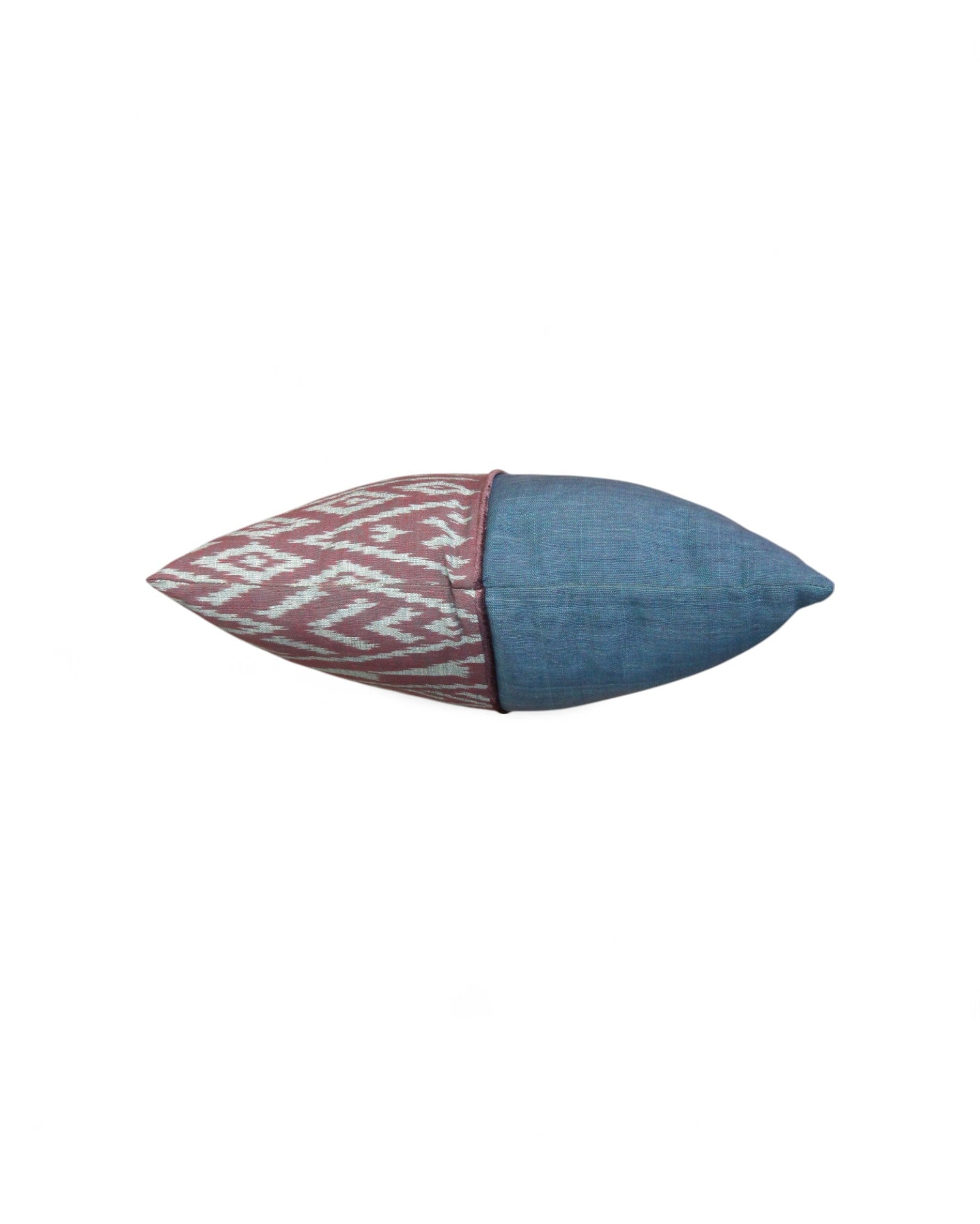 Square Cushion Top Ikat, Velvet Piping - Muted Blue
