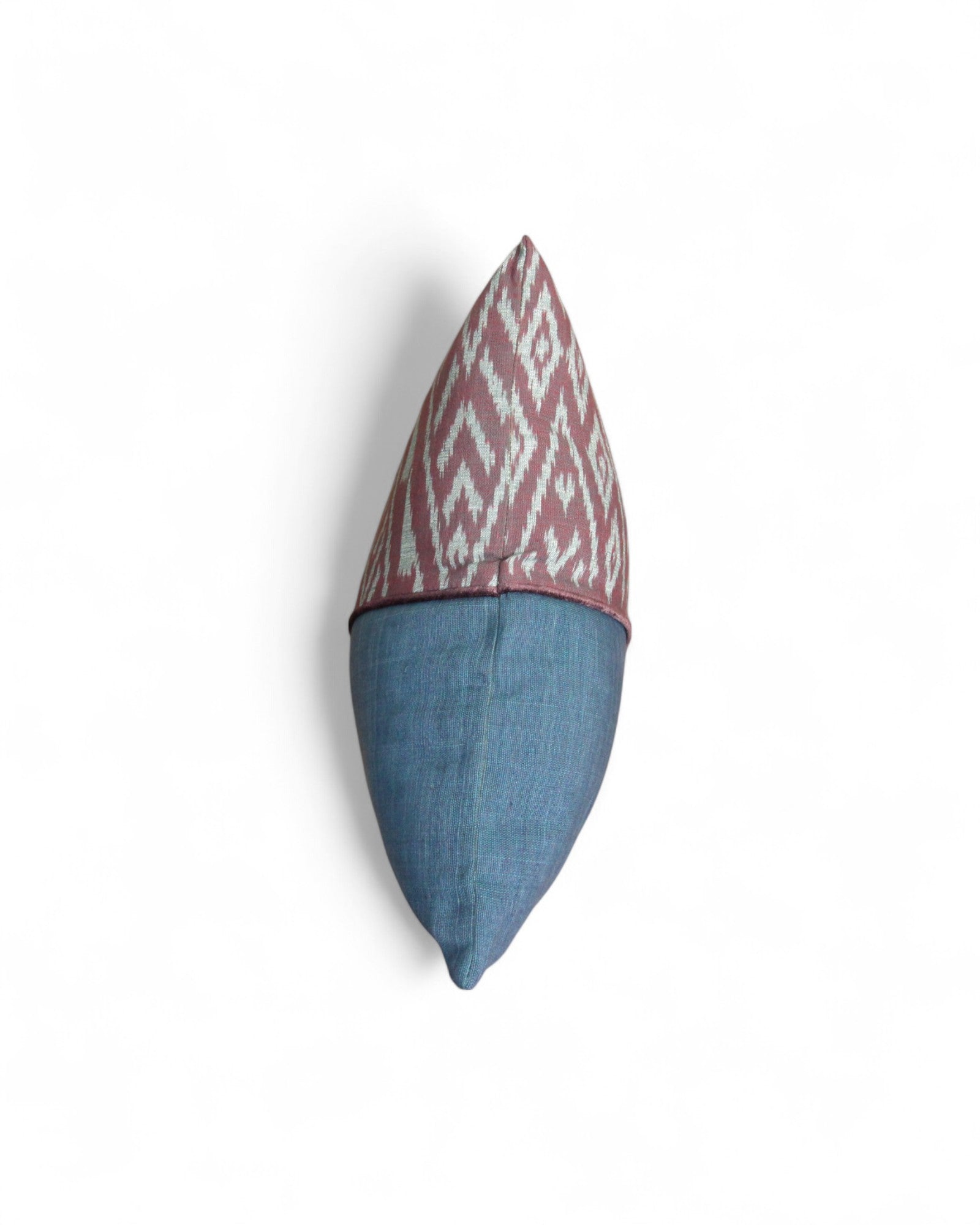 Square Cushion Top Ikat, Velvet Piping - Muted Blue
