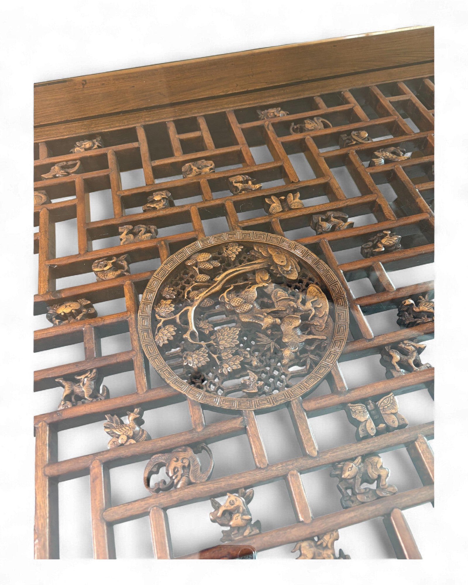 Chinese Low Elm Table with Lattice Glass Top - Surround Living - 6