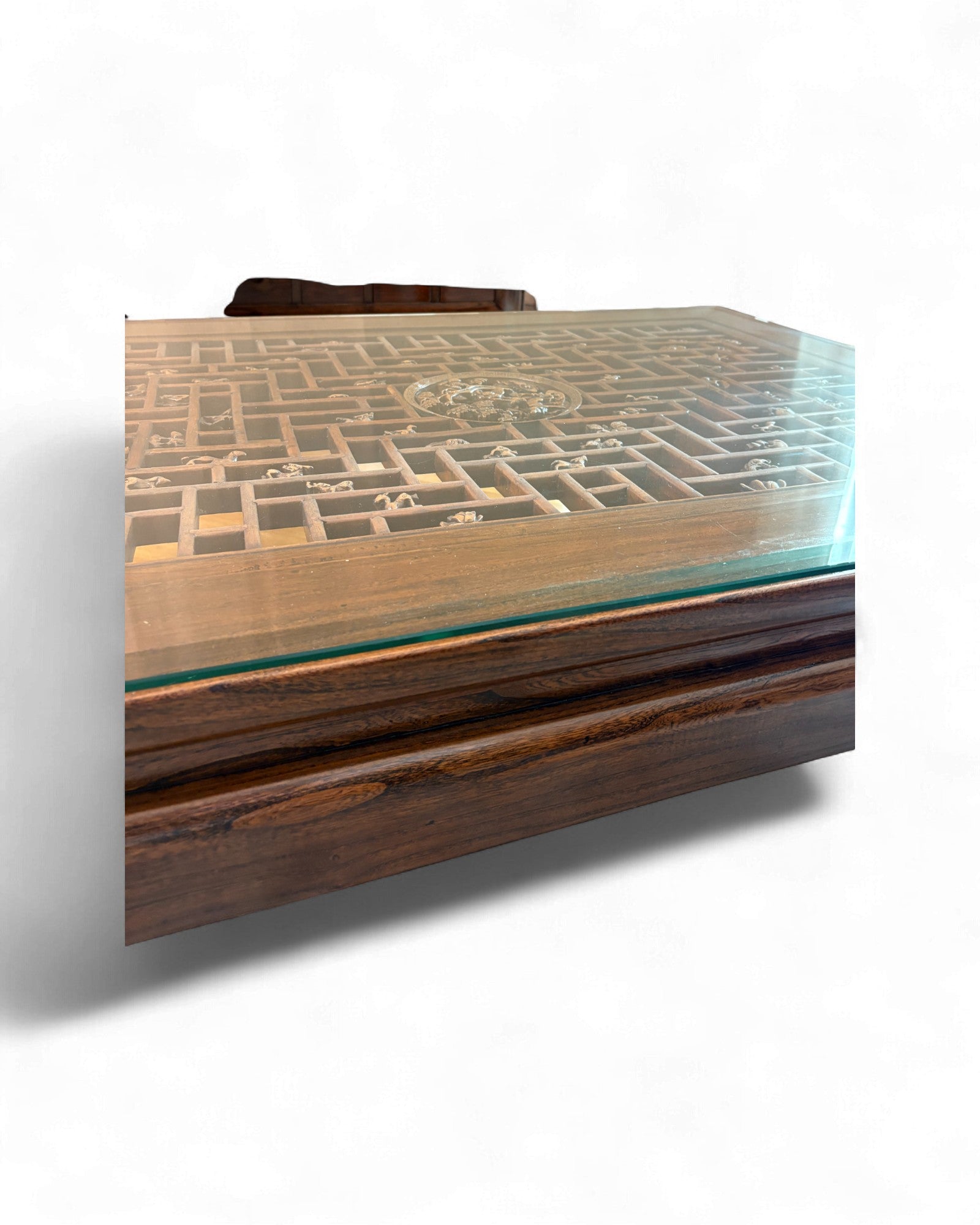 Chinese Low Elm Table with Lattice Glass Top - Surround Living - 7