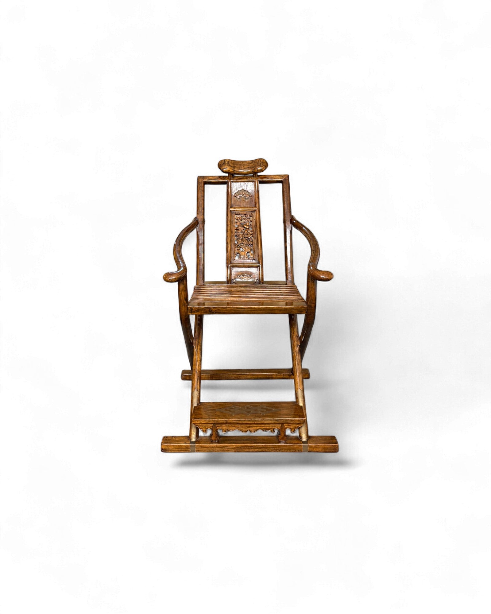 Chinese Folding Horseshoe Chair with Carved Back (Jiaoyi 交椅) - Surround Living - 1