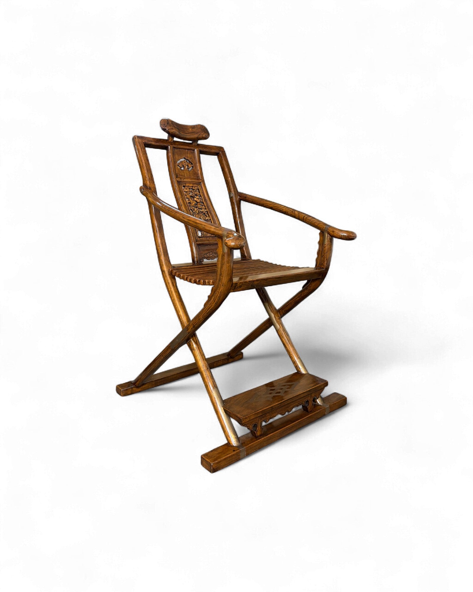 Chinese Folding Horseshoe Chair with Carved Back (Jiaoyi 交椅) - Surround Living - 3