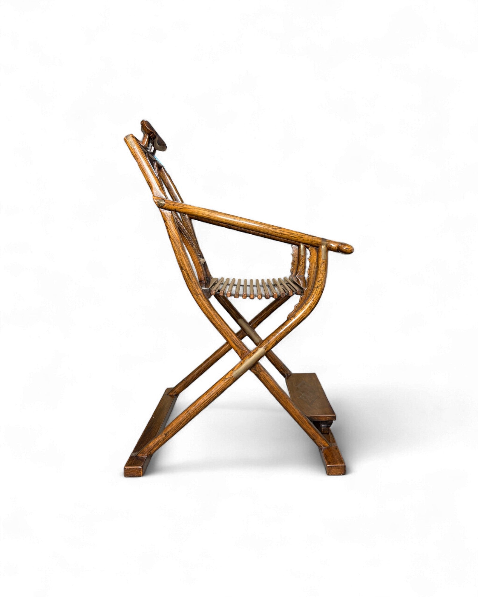 Chinese Folding Horseshoe Chair with Carved Back (Jiaoyi 交椅) - Surround Living - 11