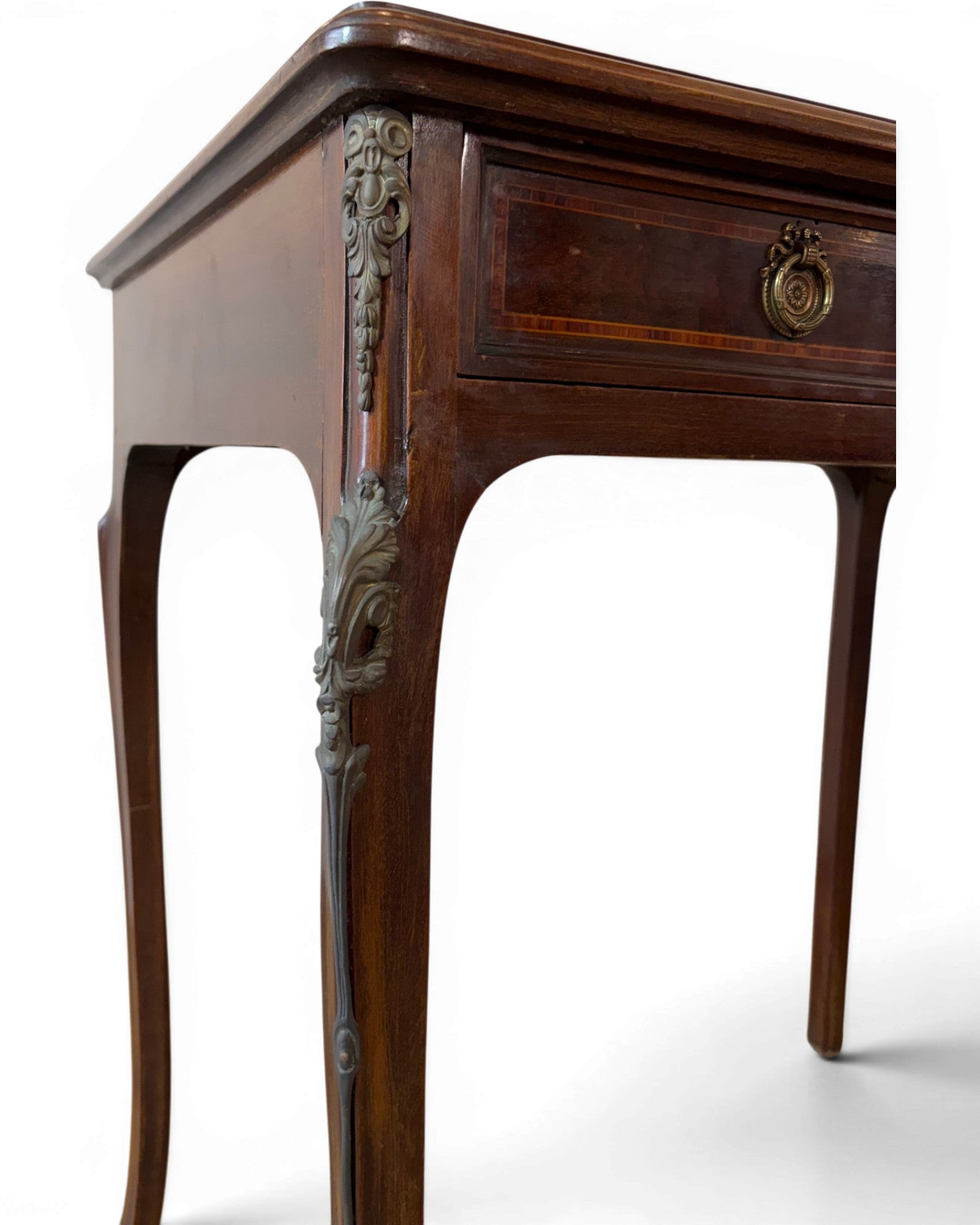 1920s Mini Glass Top Mahogany Desk with 2 Drawers - Surround Living - 8