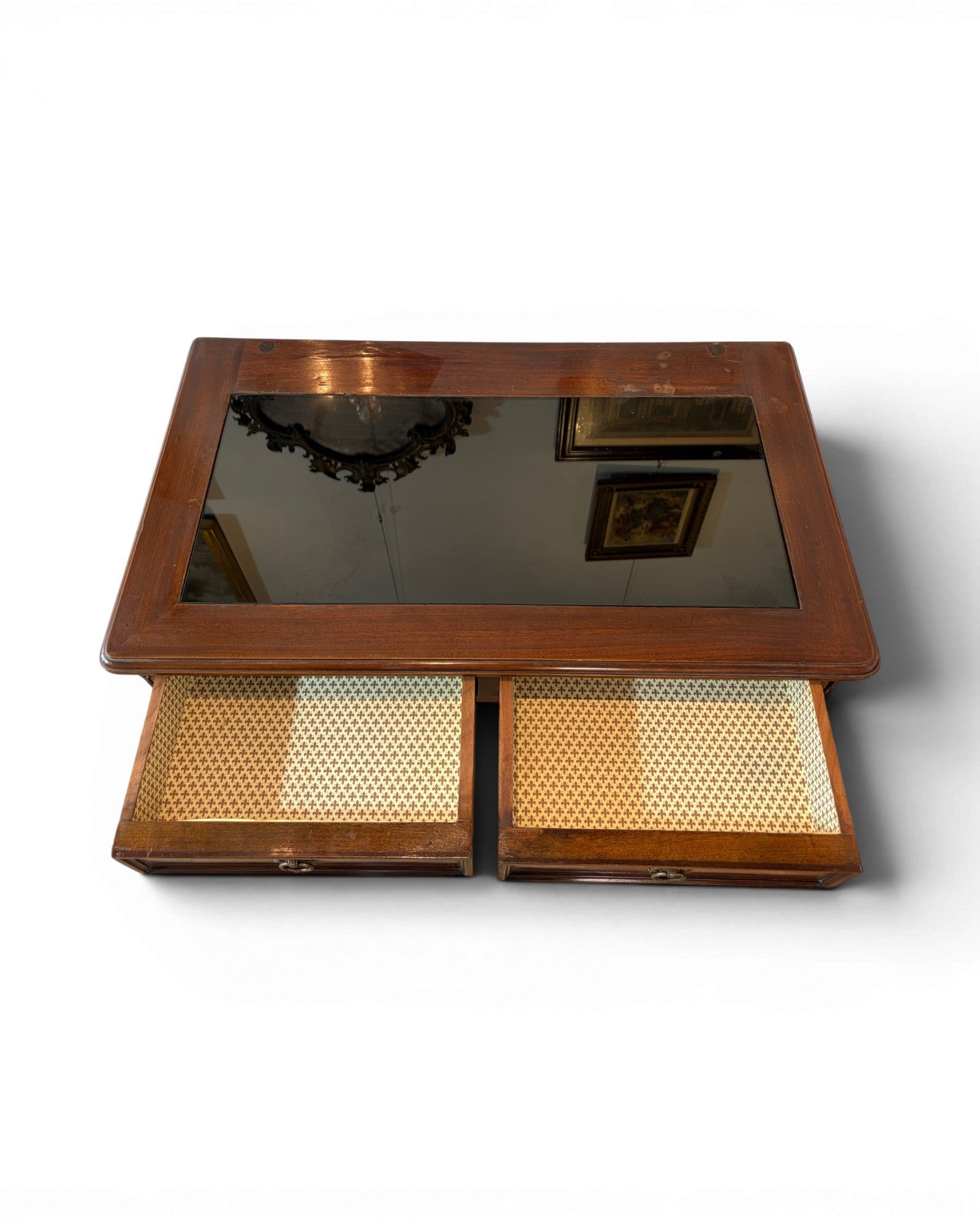 1920s Mini Glass Top Mahogany Desk with 2 Drawers - Surround Living - 12