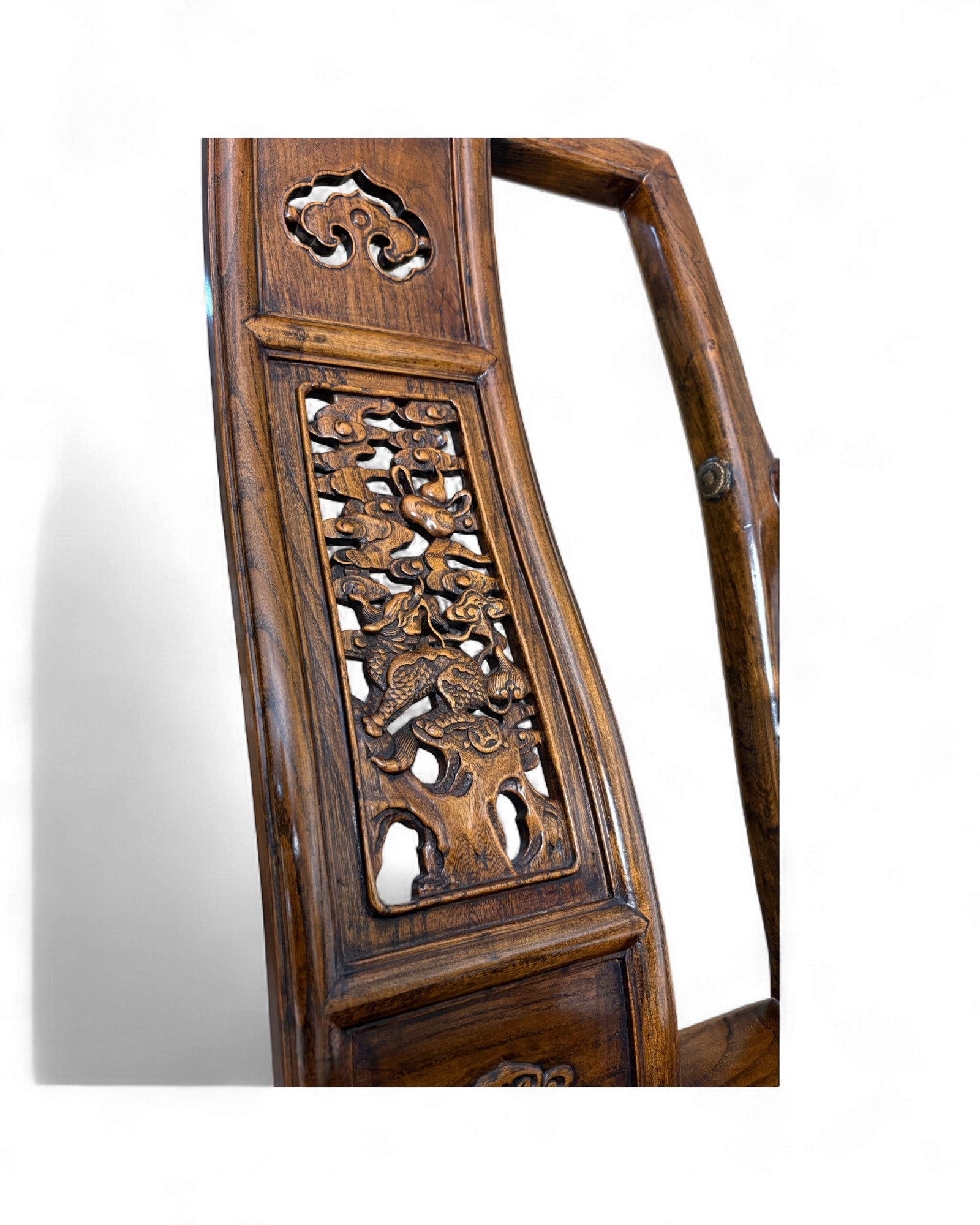 Chinese Folding Horseshoe Chair with Carved Back (Jiaoyi 交椅) - Surround Living - 14