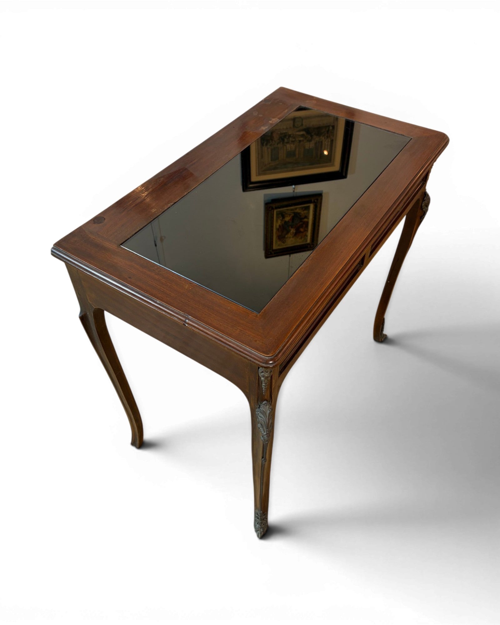 1920s Mini Glass Top Mahogany Desk with 2 Drawers - Surround Living - 7