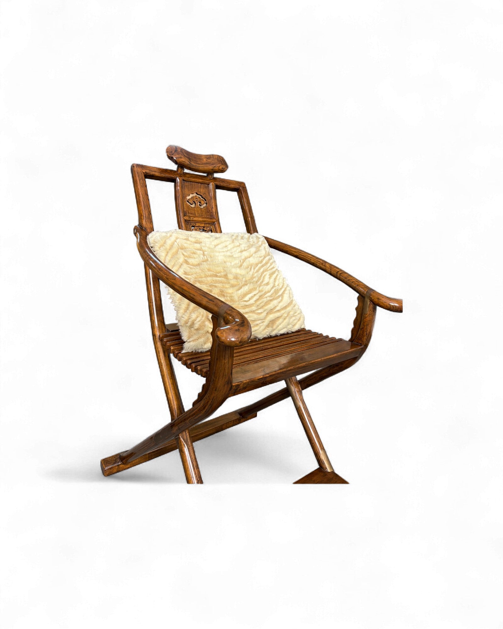 Chinese Folding Horseshoe Chair with Carved Back (Jiaoyi 交椅) - Surround Living - 4