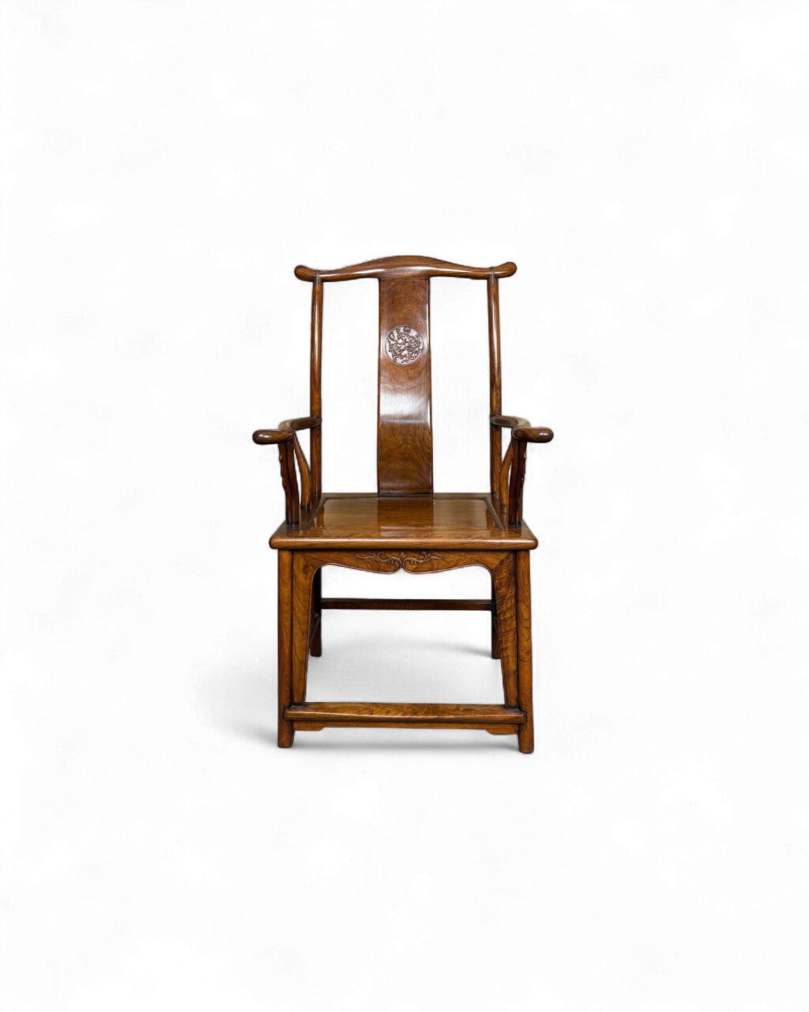 Chinese Official’s Hat Chair in Guan Mao Yi Wood with Carved Roundel - Surround Living - 1