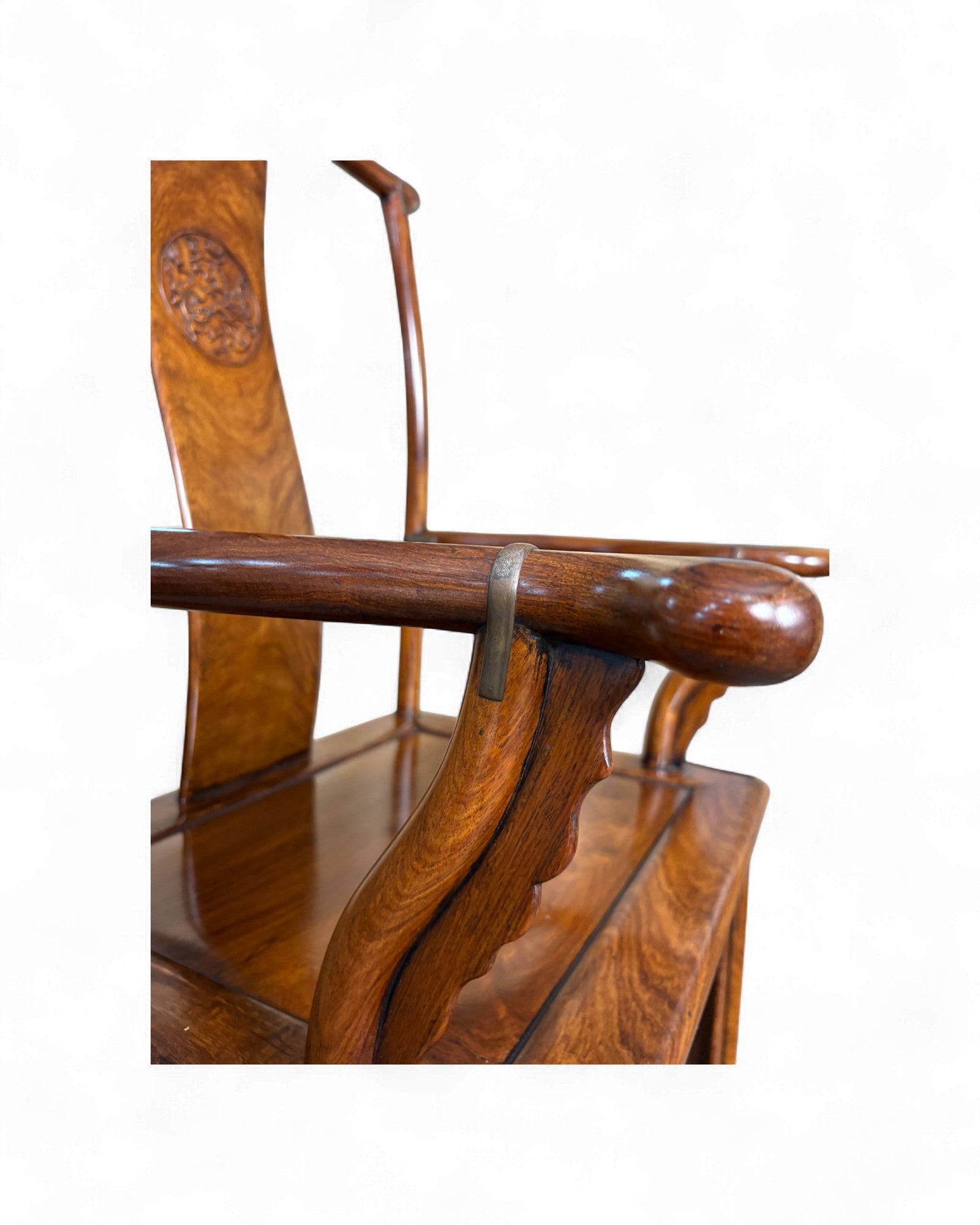 Chinese Official’s Hat Chair in Guan Mao Yi Wood with Carved Roundel - Surround Living - 10