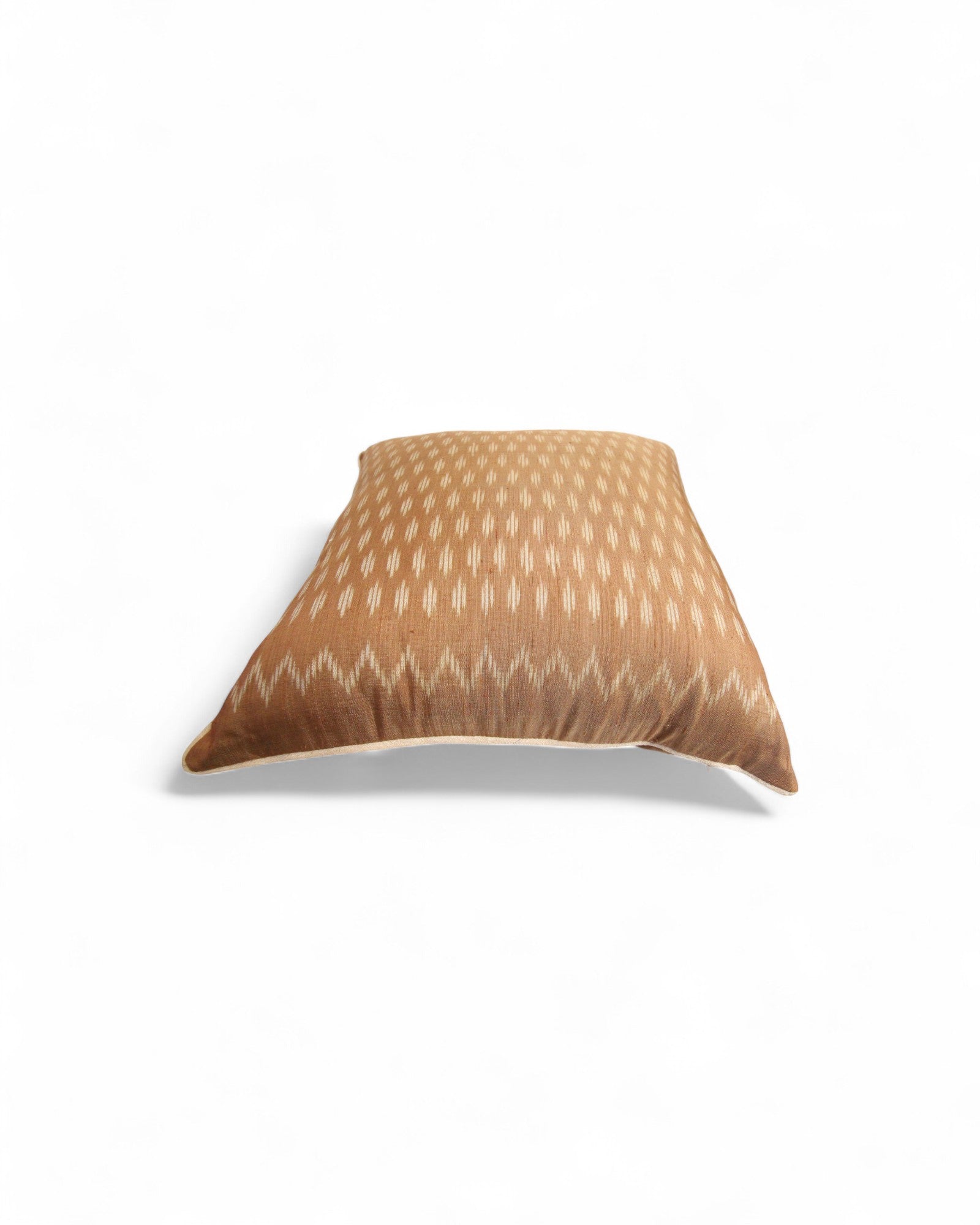 Handwoven Mudmee Silk Feat. Flat Piping Square Cushion - Beige Marble