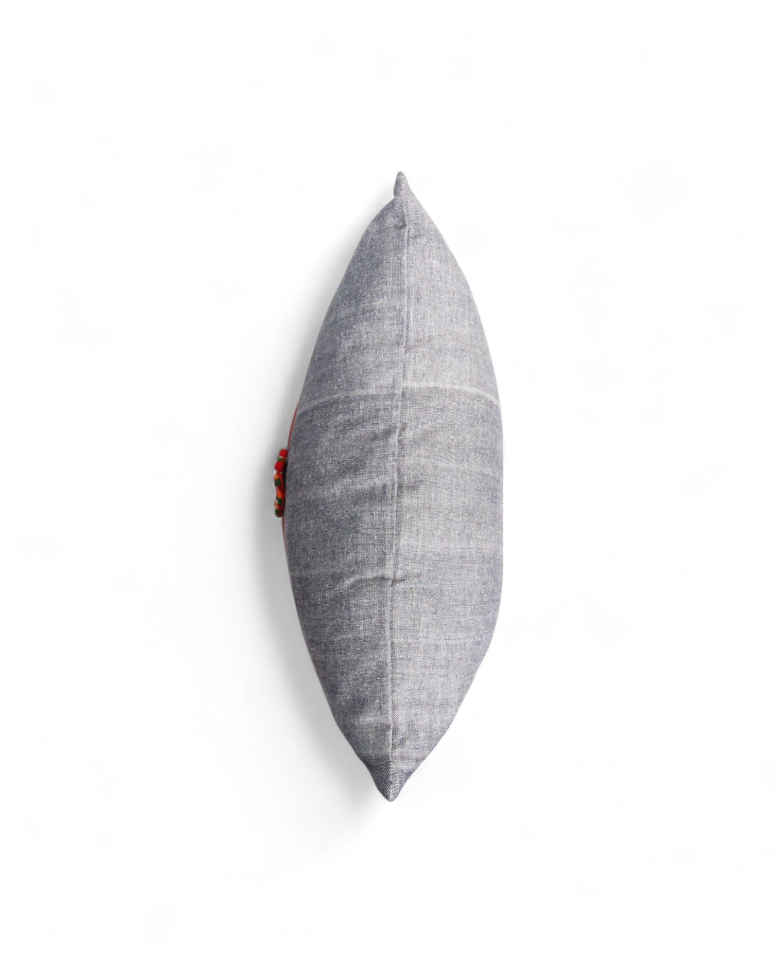 Lumbar Cushion with Indigo Wax Print Centre Feat. Embroidered "Flowers" - Red Piping