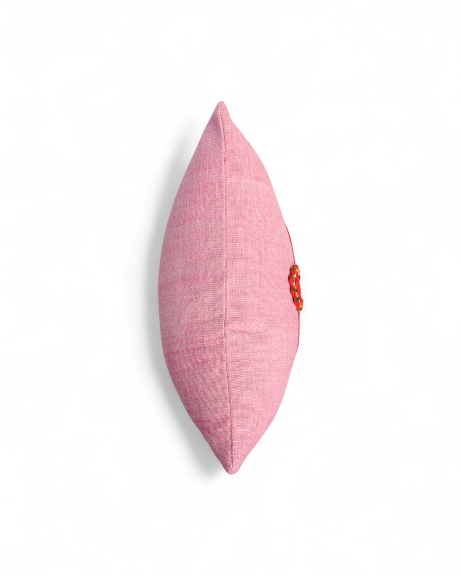 Lumbar Cushion with Indigo Wax Print Centre Feat. Embroidered "Flowers" - Pink on Pink