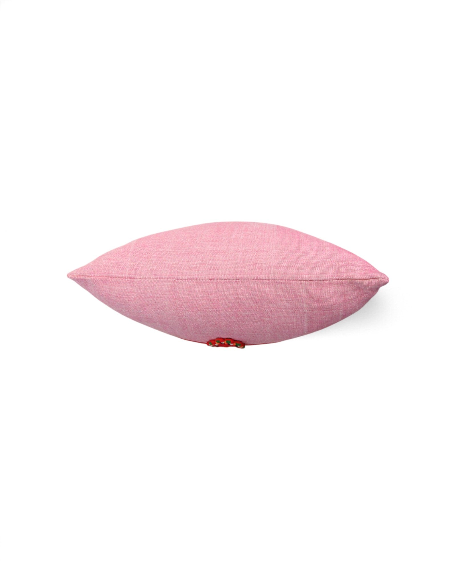 Lumbar Cushion with Indigo Wax Print Centre Feat. Embroidered "Flowers" - Pink on Pink