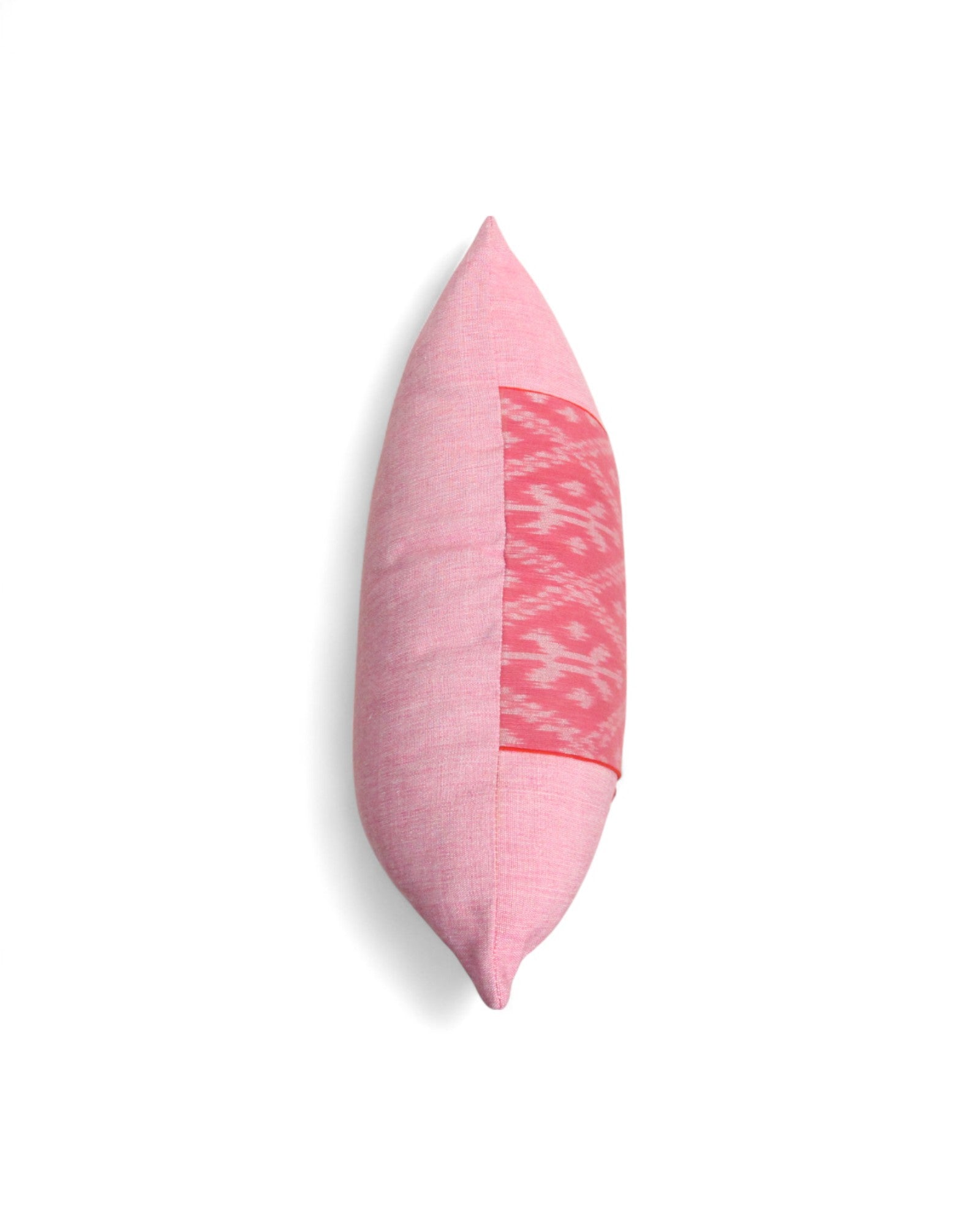 Lumbar Cushion with Indigo Wax Print Centre Feat. Embroidered "Flowers" - Pink on Pink