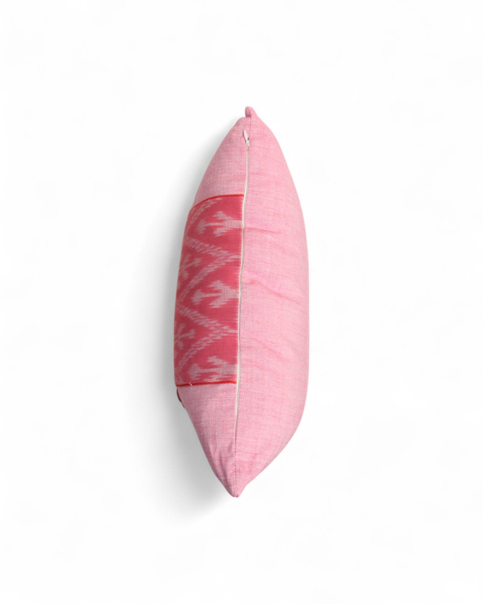 Lumbar Cushion with Indigo Wax Print Centre Feat. Embroidered "Flowers" - Pink on Pink