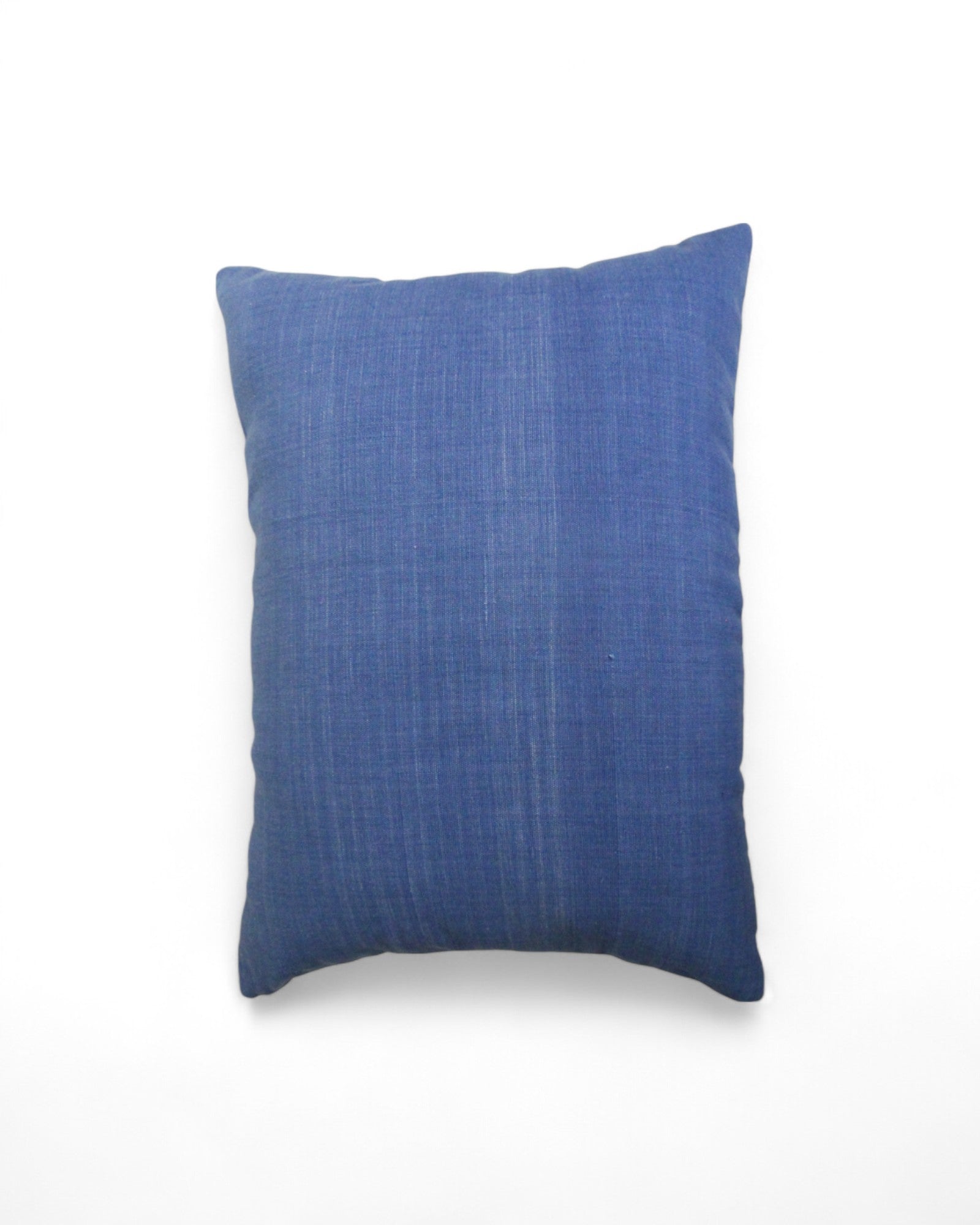 Lumbar Cushion Feat. Indigo Wax Print, Red embroidered "Flowers" - Denim Blue