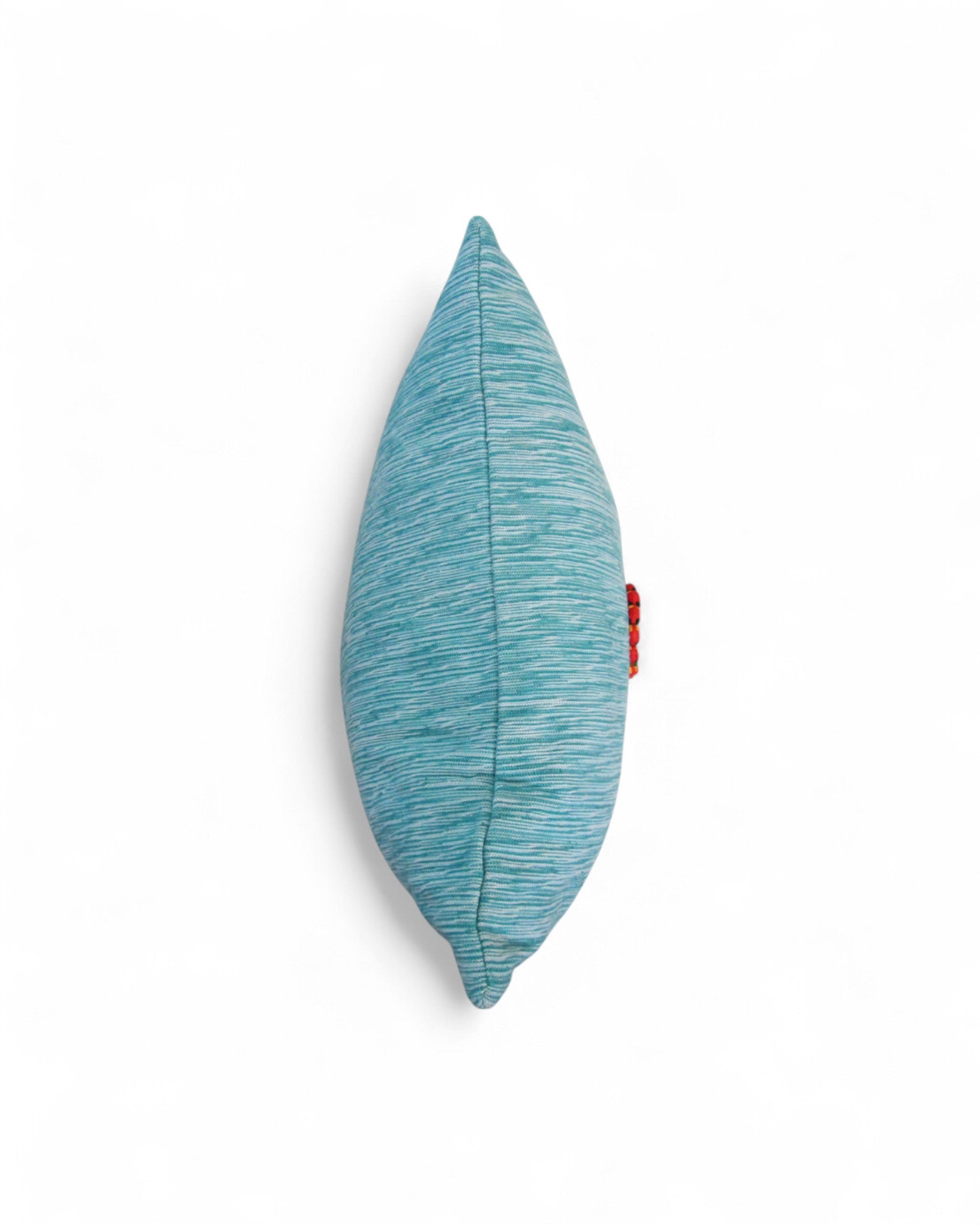 Lumbar Cushion Feat. Indigo Wax Print, Red Embroidered "Flowers" - Seafoam Blue