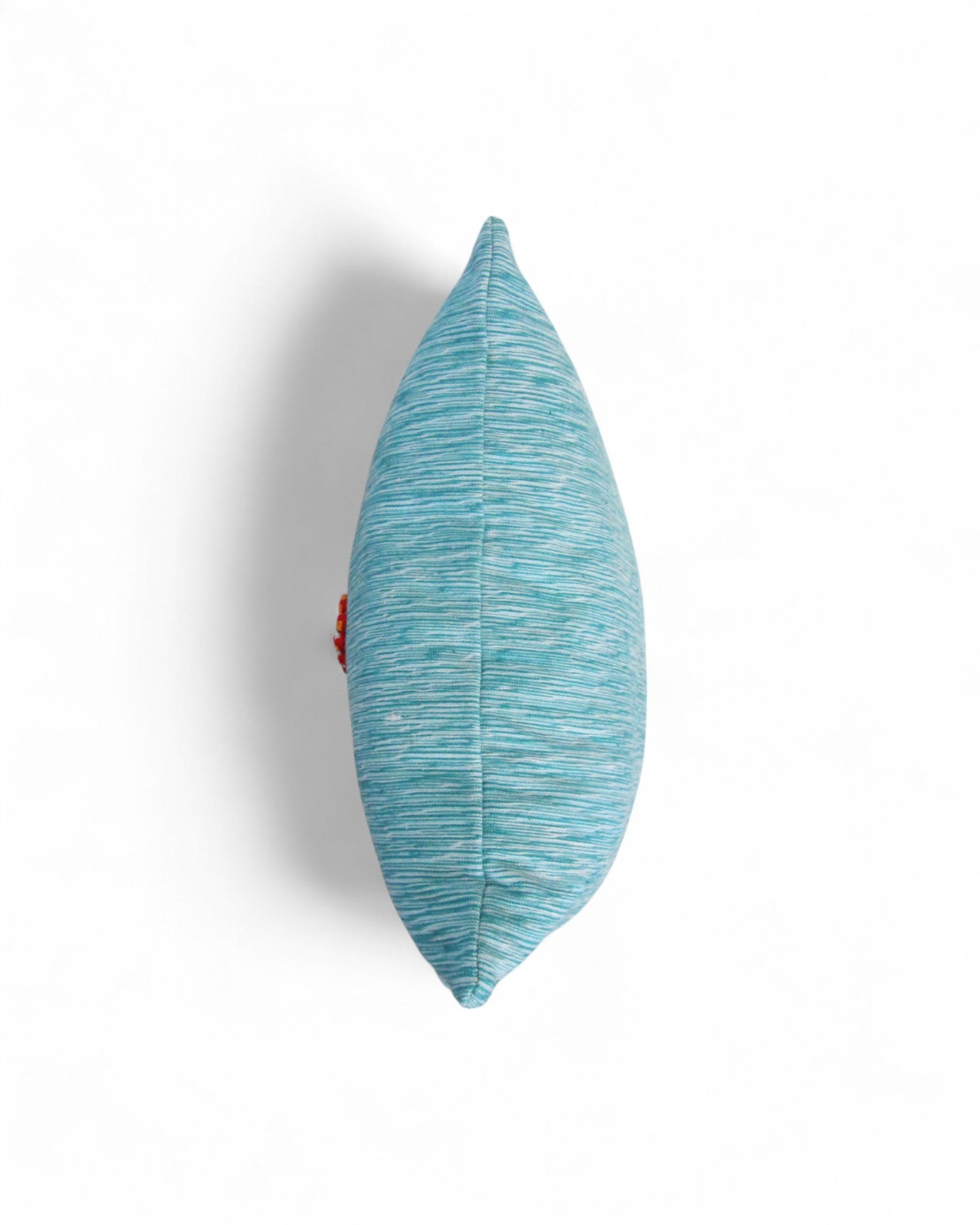 Lumbar Cushion Feat. Indigo Wax Print, Red Embroidered "Flowers" - Seafoam Blue