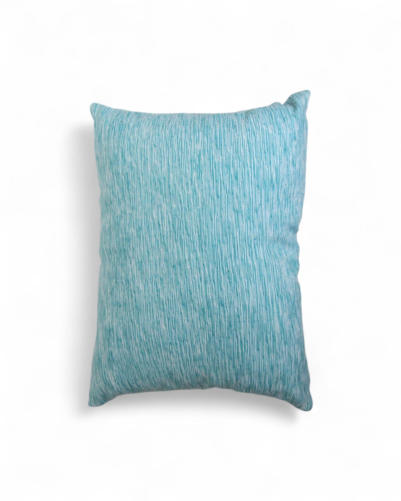 Lumbar Cushion Feat. Indigo Wax Print, Red Embroidered "Flowers" - Seafoam Blue