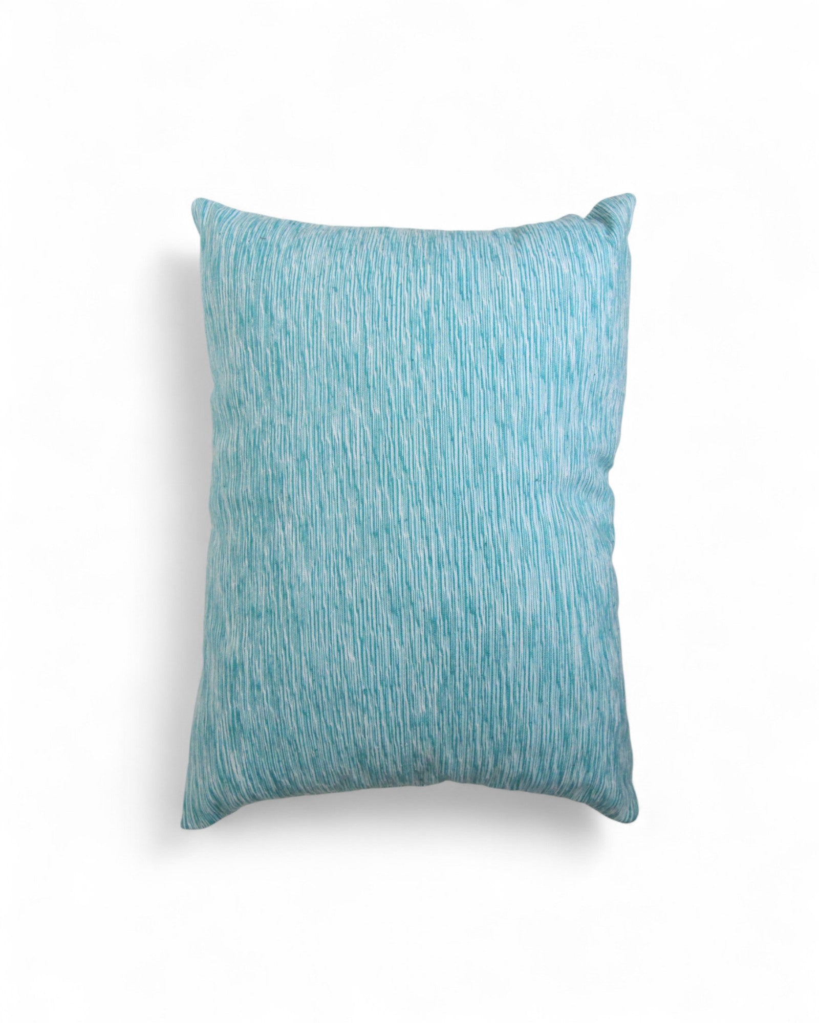 Lumbar Cushion Feat. Indigo Wax Print, Red Embroidered "Flowers" - Seafoam Blue
