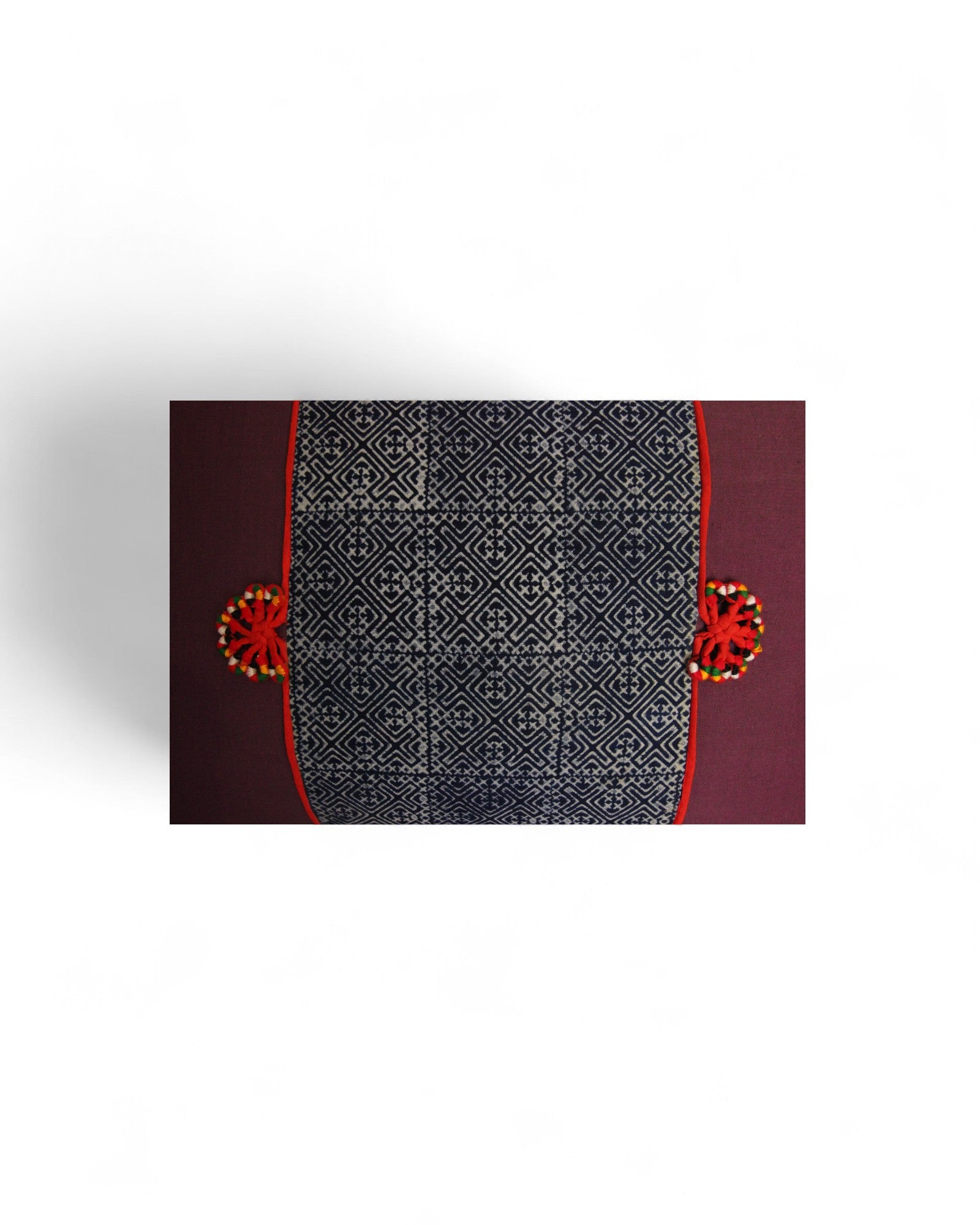 Lumbar Cushion Feat. Indigo Wax Print Lumbar Cushion Embroidered "Flowers" - Magenta
