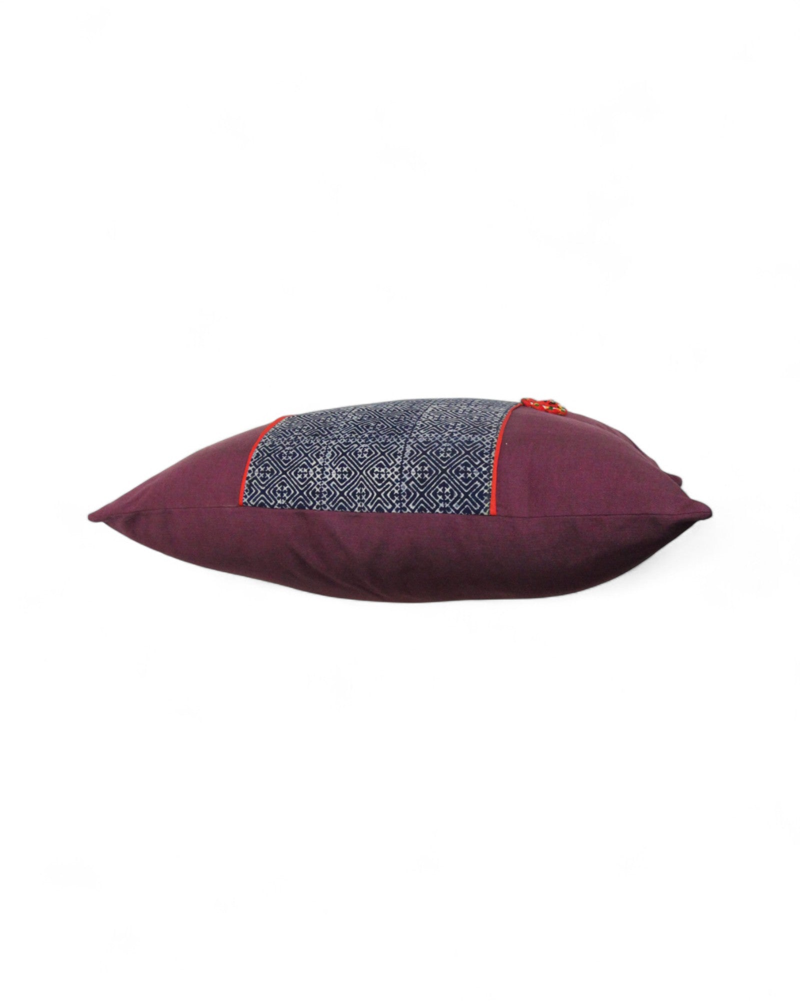 Lumbar Cushion Feat. Indigo Wax Print Lumbar Cushion Embroidered "Flowers" - Magenta