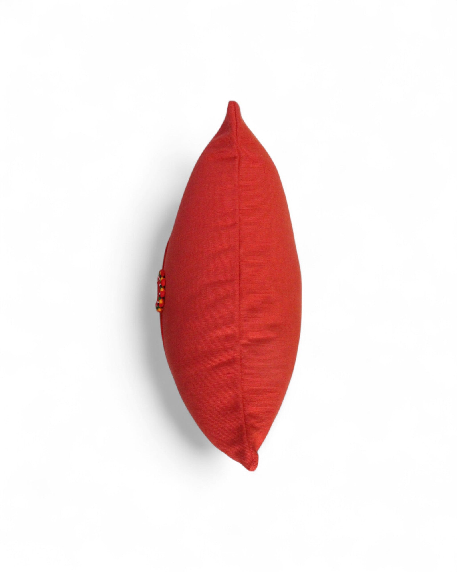Lumbar Cushion Feat. Indigo Wax Print, Red Embroidered "Flowers" - Red