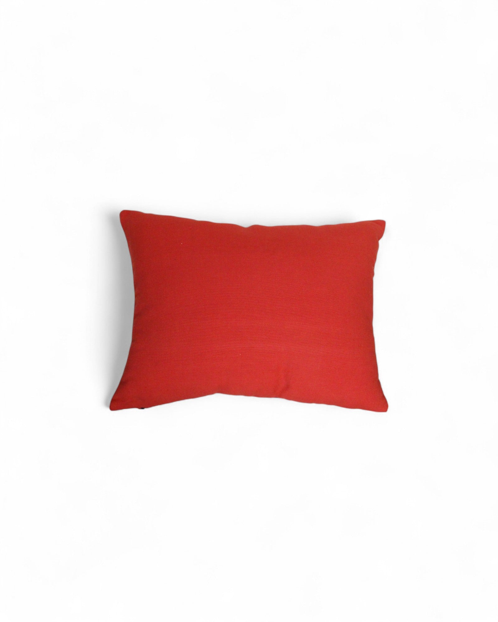 Lumbar Cushion Feat. Indigo Wax Print, Red Embroidered "Flowers" - Red