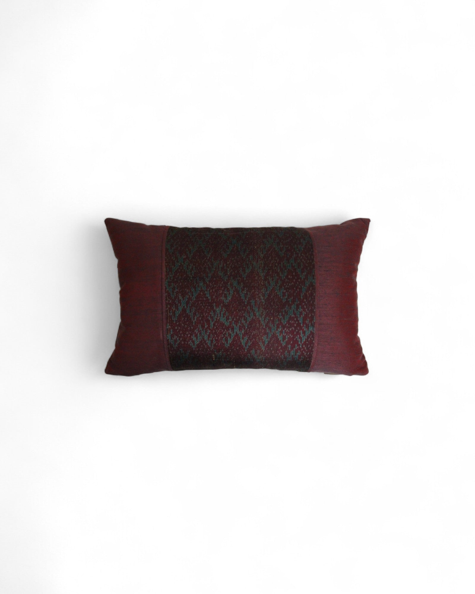 Lumbar Cushion in Handwoven Silk & Mudmee Silk Centre - Maroon Silk