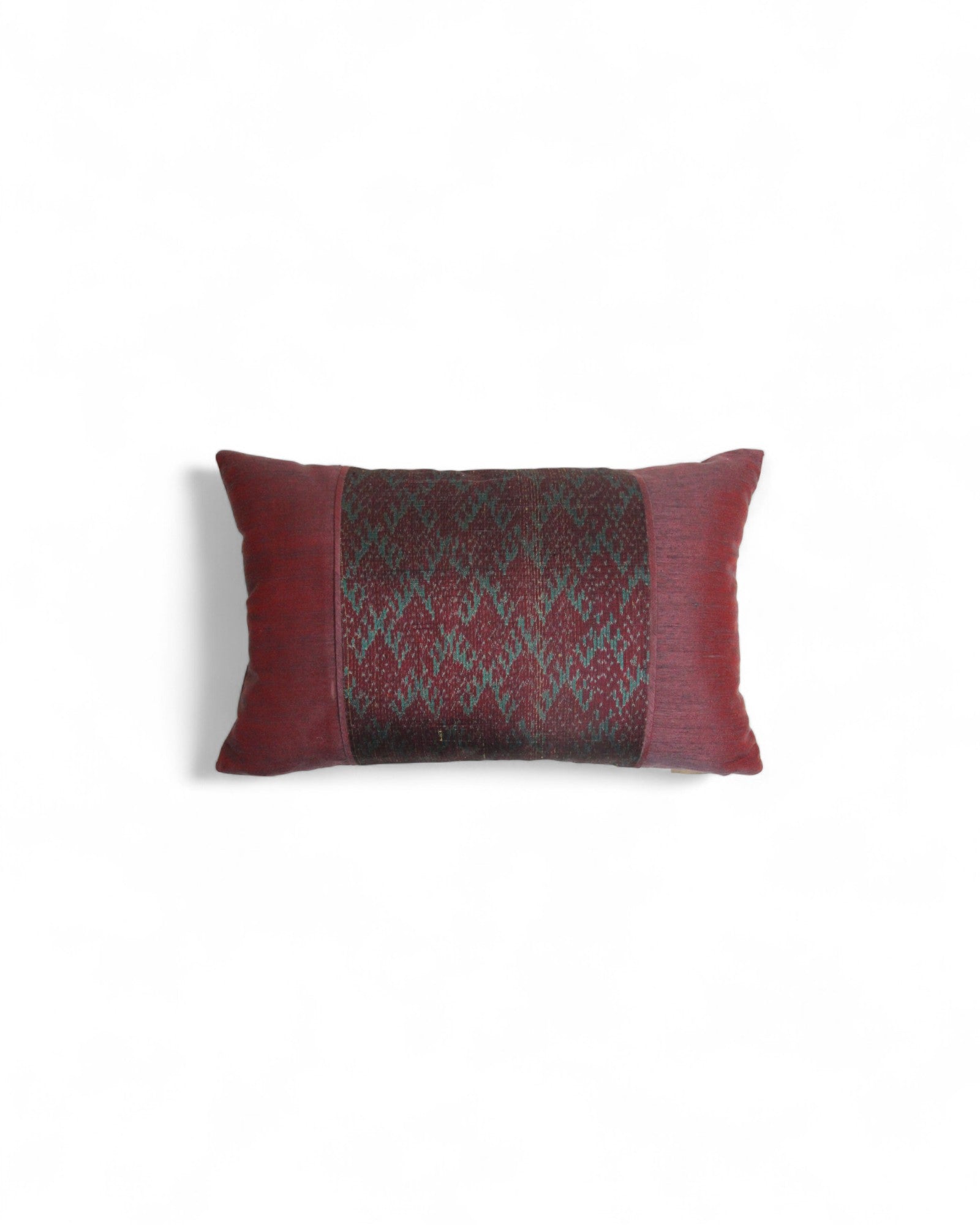 Lumbar Cushion in Handwoven Silk & Mudmee Silk Centre - Maroon Silk