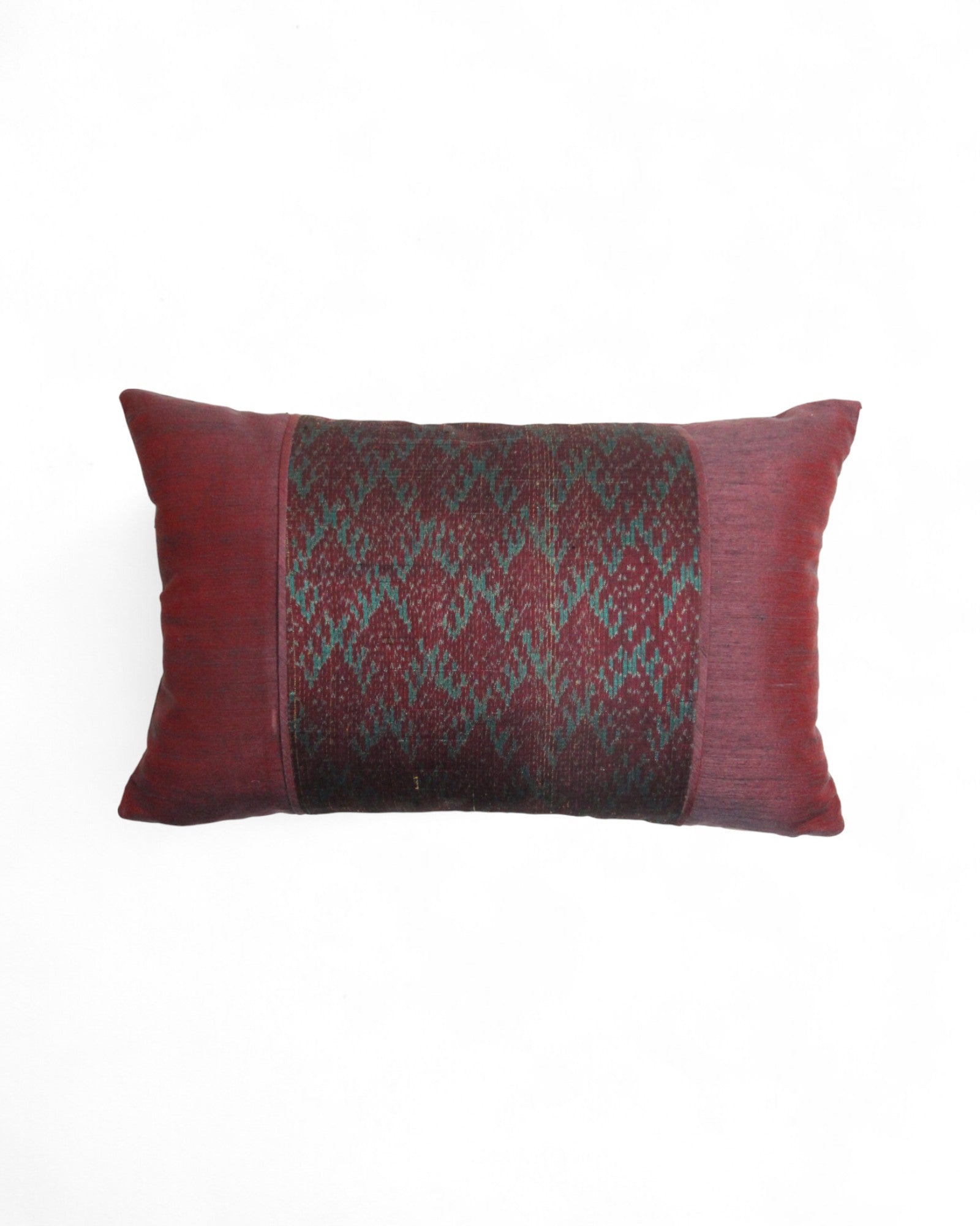 Lumbar Cushion in Handwoven Silk & Mudmee Silk Centre - Maroon Silk
