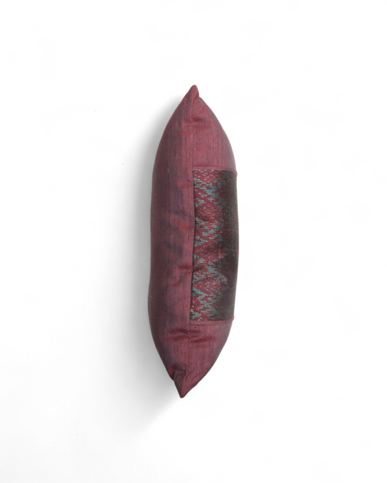 Lumbar Cushion in Handwoven Silk & Mudmee Silk Centre - Maroon Silk
