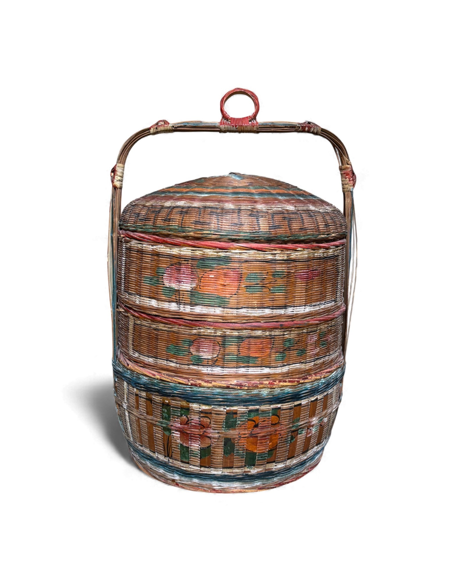 Stacked Woven Basket Carrier (Multi - Tiered lidded basket) 4 Tiers - Surround Living - 4