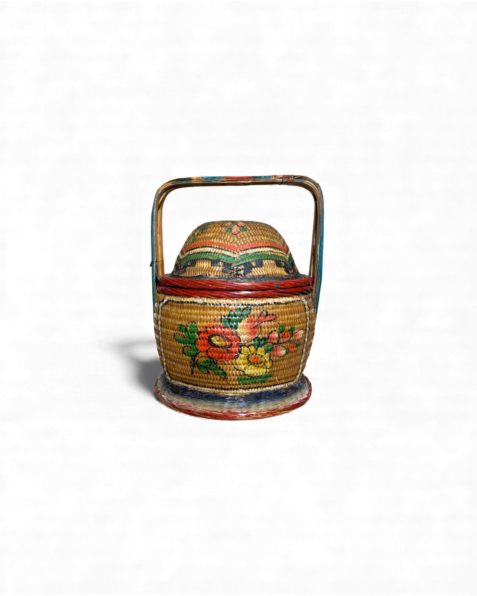 Decorated Woven Lidded Basket with Handle M - Surround Living - 1