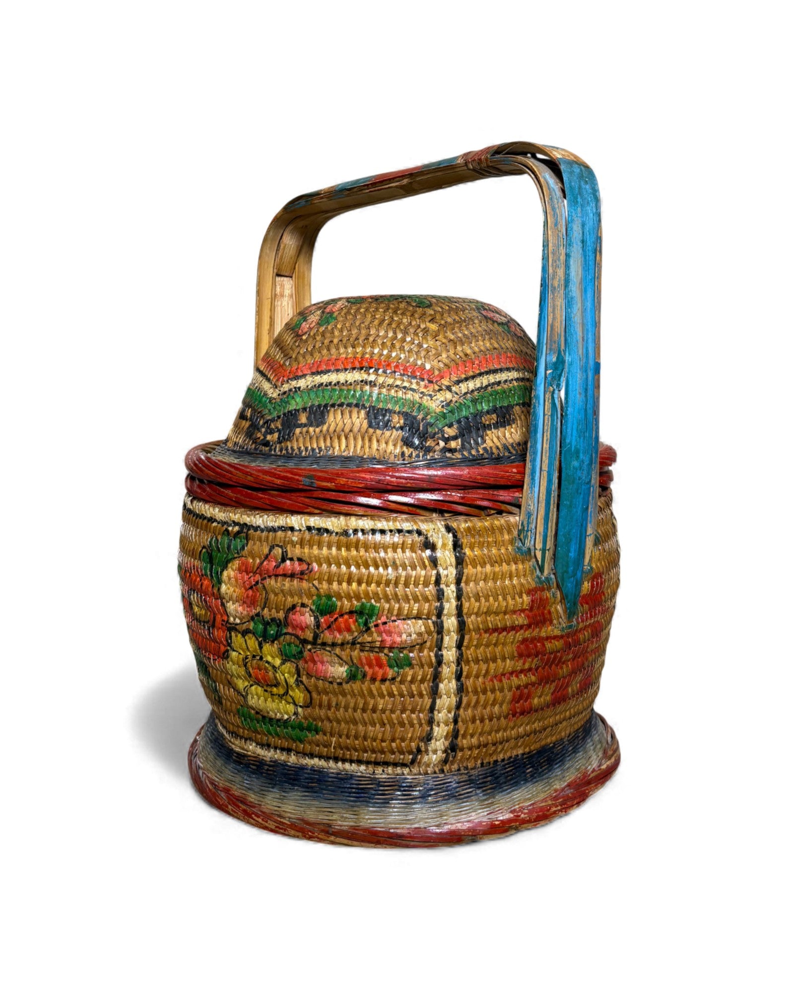 Decorated Woven Lidded Basket with Handle M - Surround Living - 2