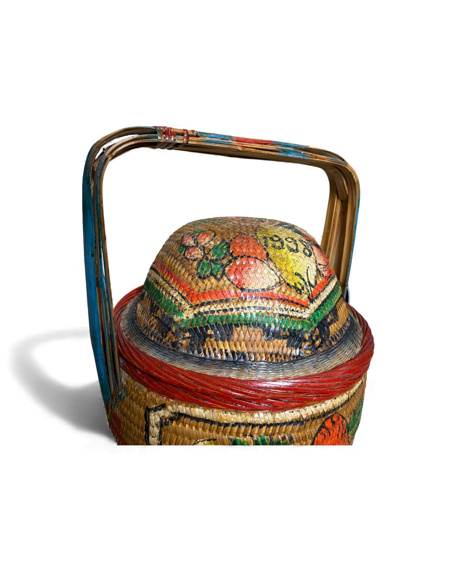 Decorated Woven Lidded Basket with Handle M - Surround Living - 6