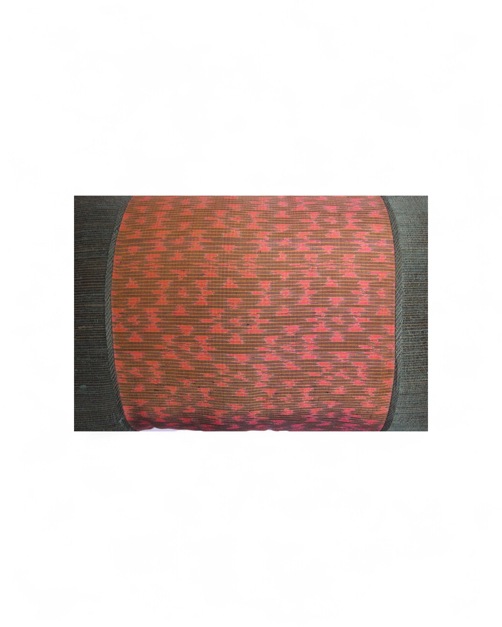 Lumbar Cushion in Handwoven Silk & Mudmee Silk Centre - Olive Green & Orange