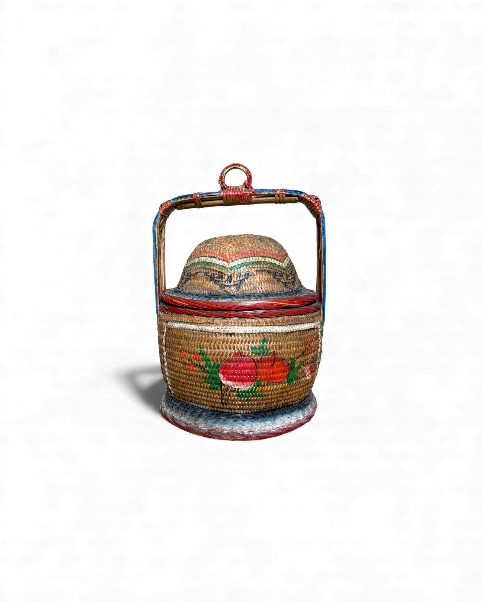 Decorated Woven Lidded Basket with Handle S - Surround Living - 1