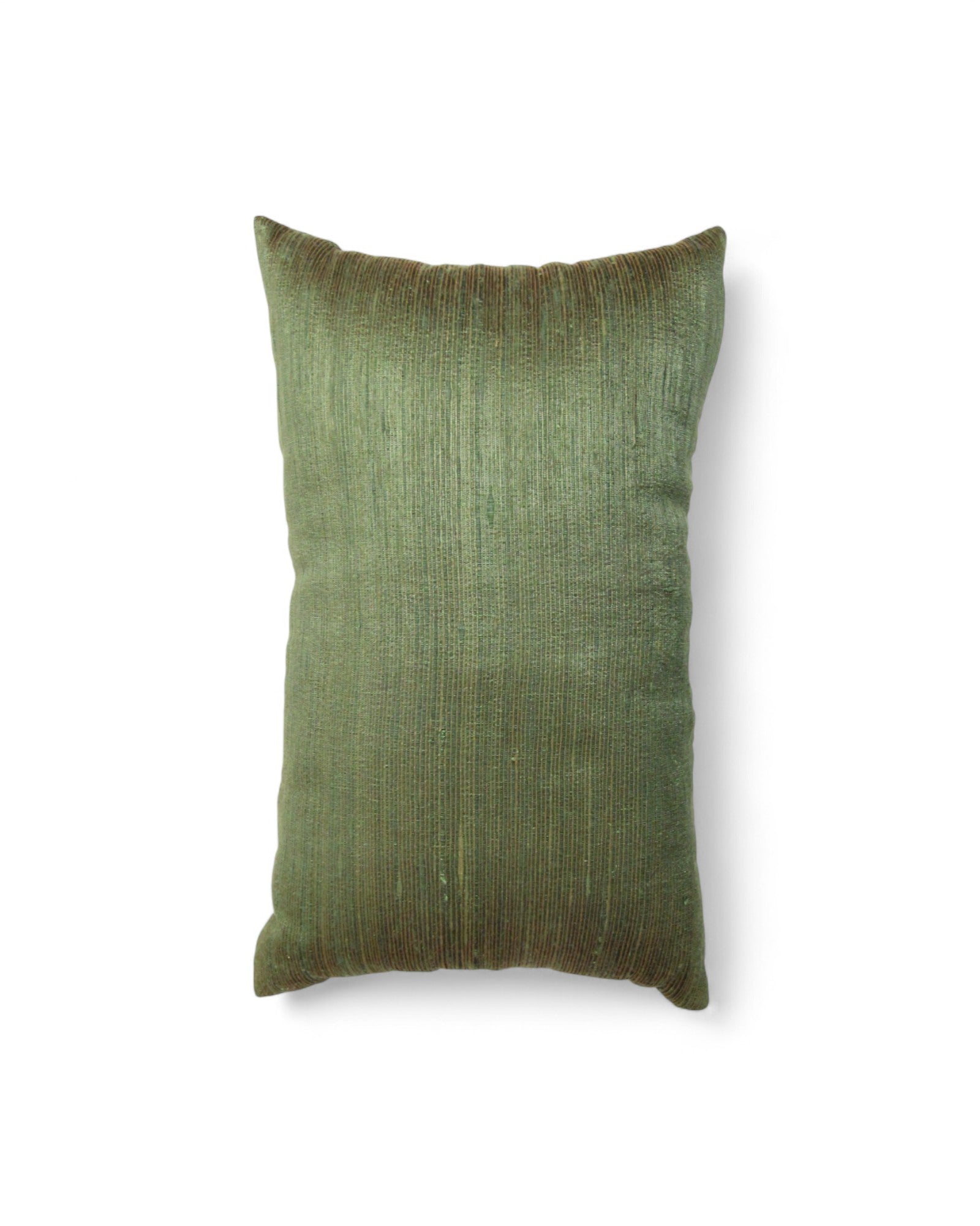 Lumbar Cushion in Handwoven Silk & Mudmee Silk Centre - Olive Green & Orange