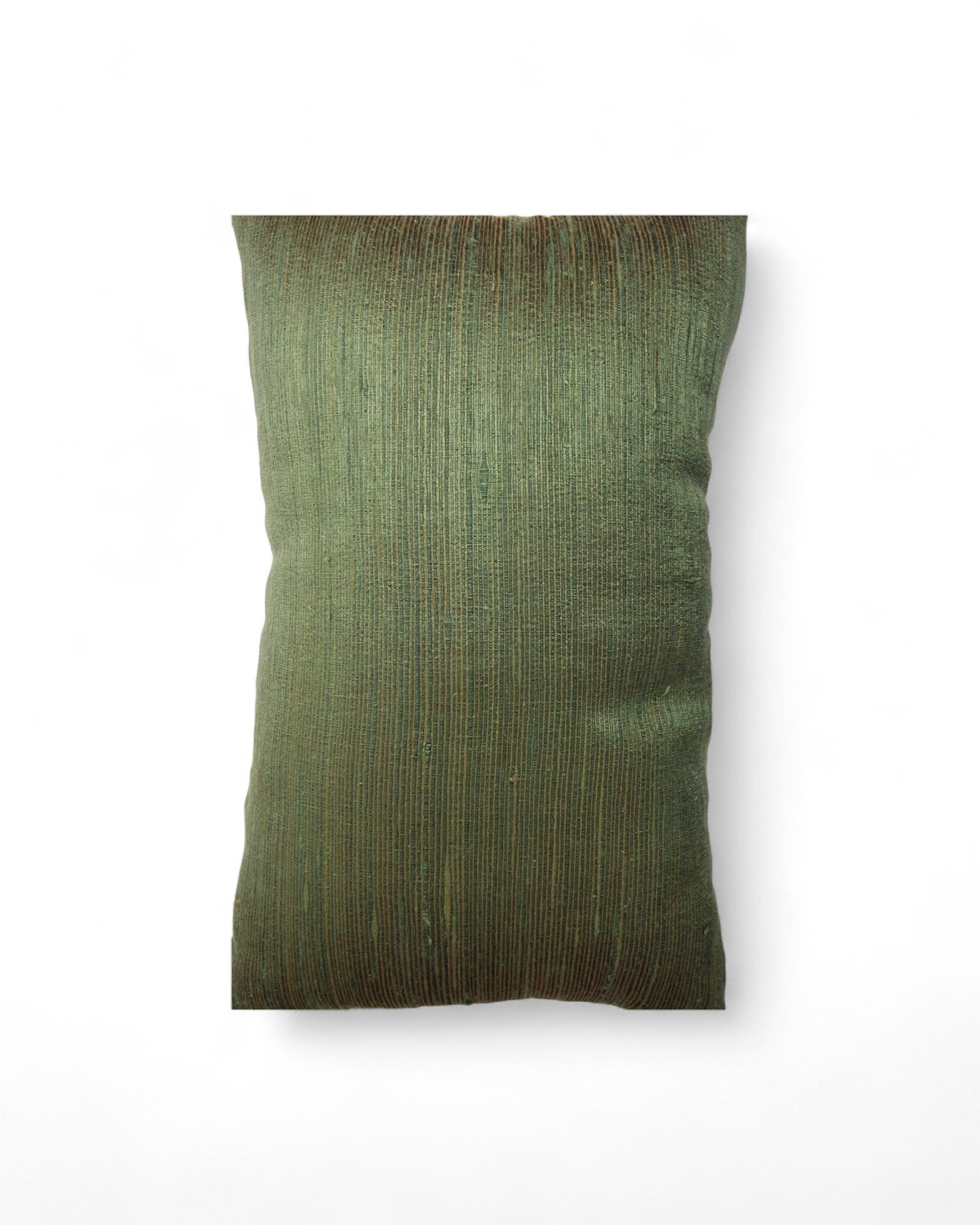 Lumbar Cushion in Handwoven Silk & Mudmee Silk Centre - Olive Green & Orange