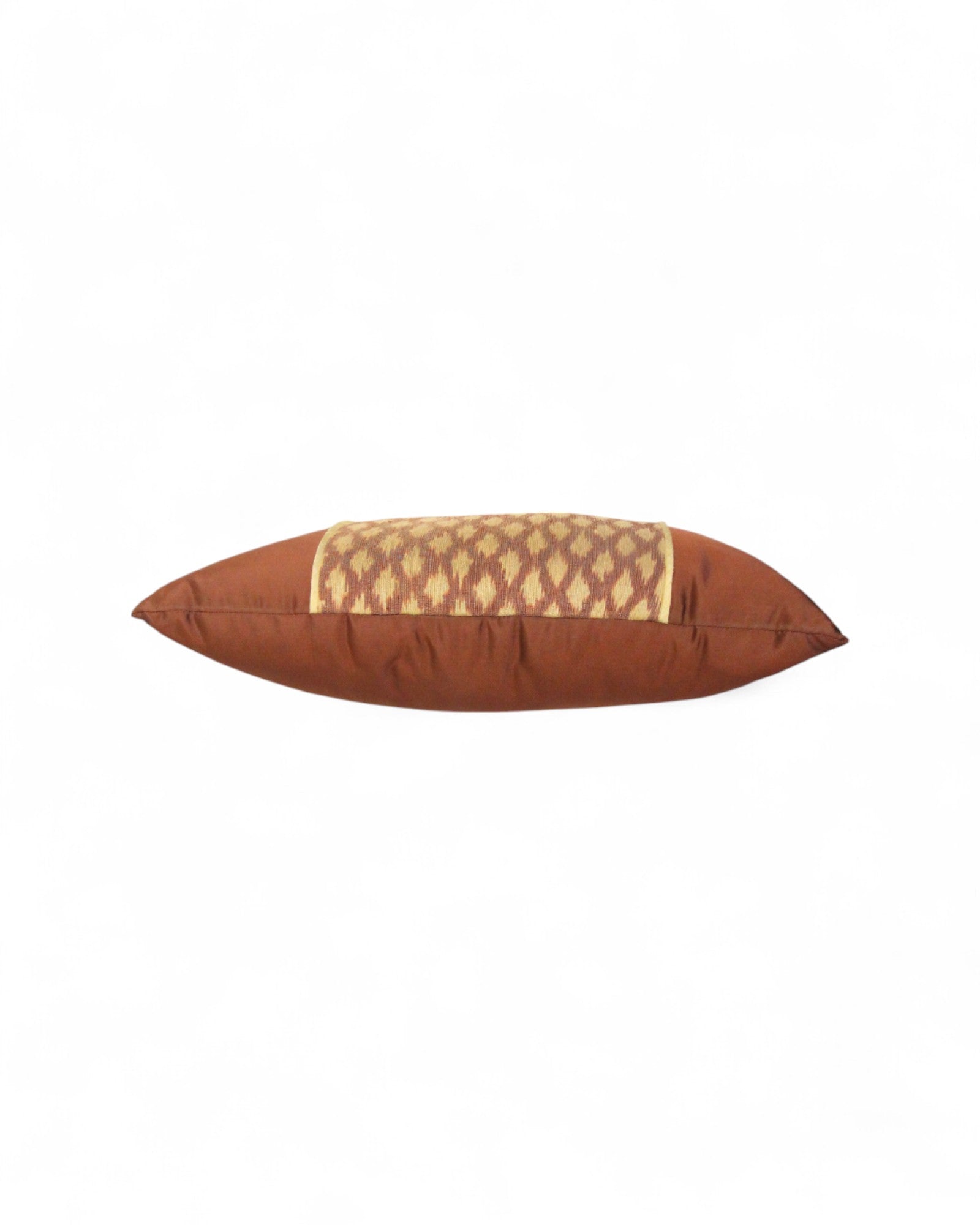 Lumbar Cushion in Handwoven Silk & Mudmee Silk Centre - Chocolate Brown, Green Lining