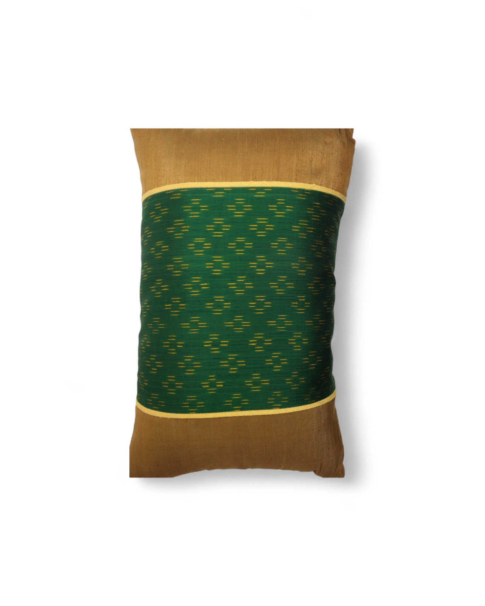 Lumbar Cushion in Handwoven Silk & Mudmee Silk Centre - Bronze & Green